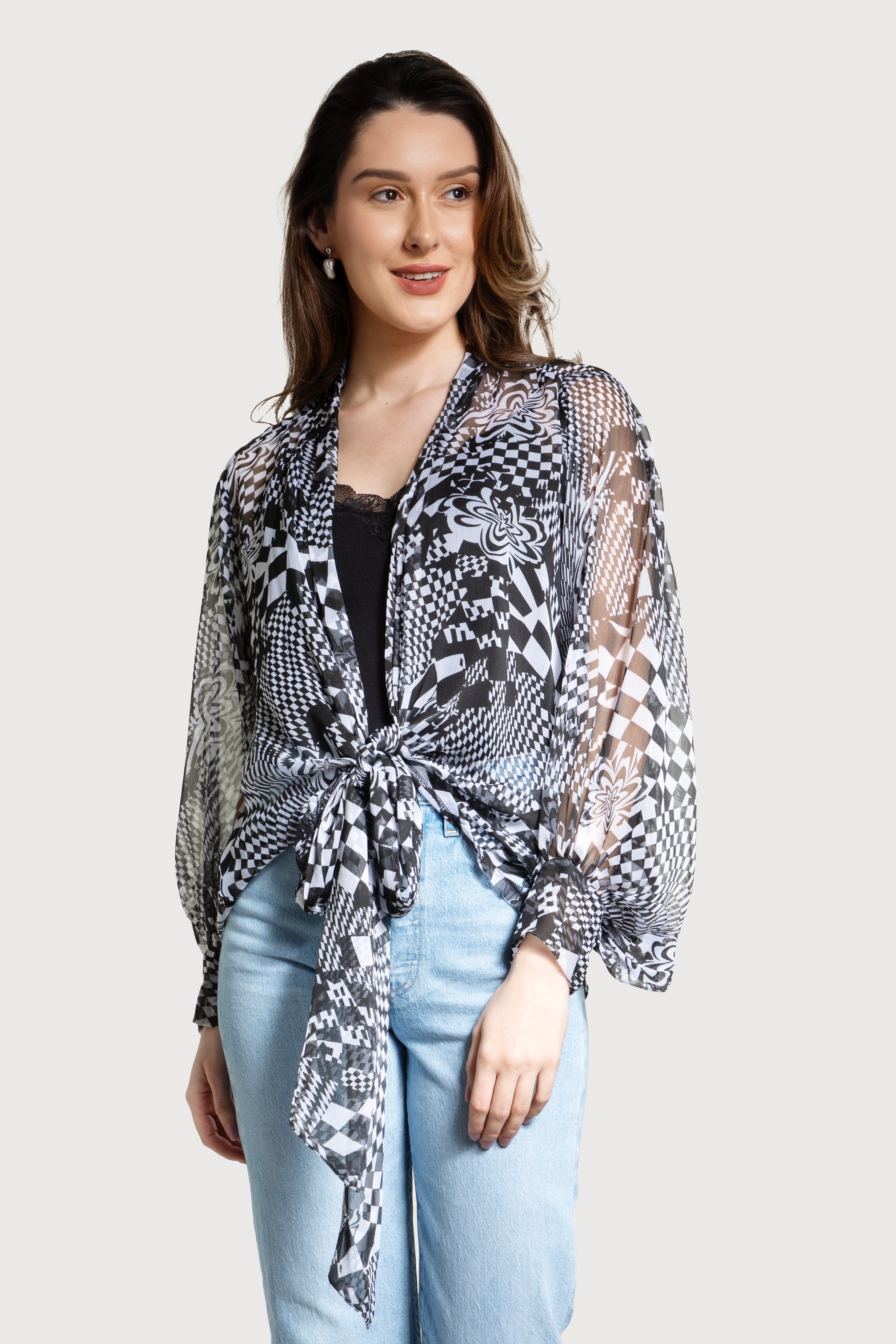 Sheer Floral Print Tie Front Kimono Robe - Lightweight Cover Up for Women - Perfect for Beach, Pool, or Lounge Wear