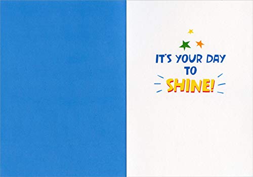 Colorful Orange & Yellow Birthday Cake Holographic Foil Greeting Card for Kids - Perfect for Children's Birthday Parties & Celebrations