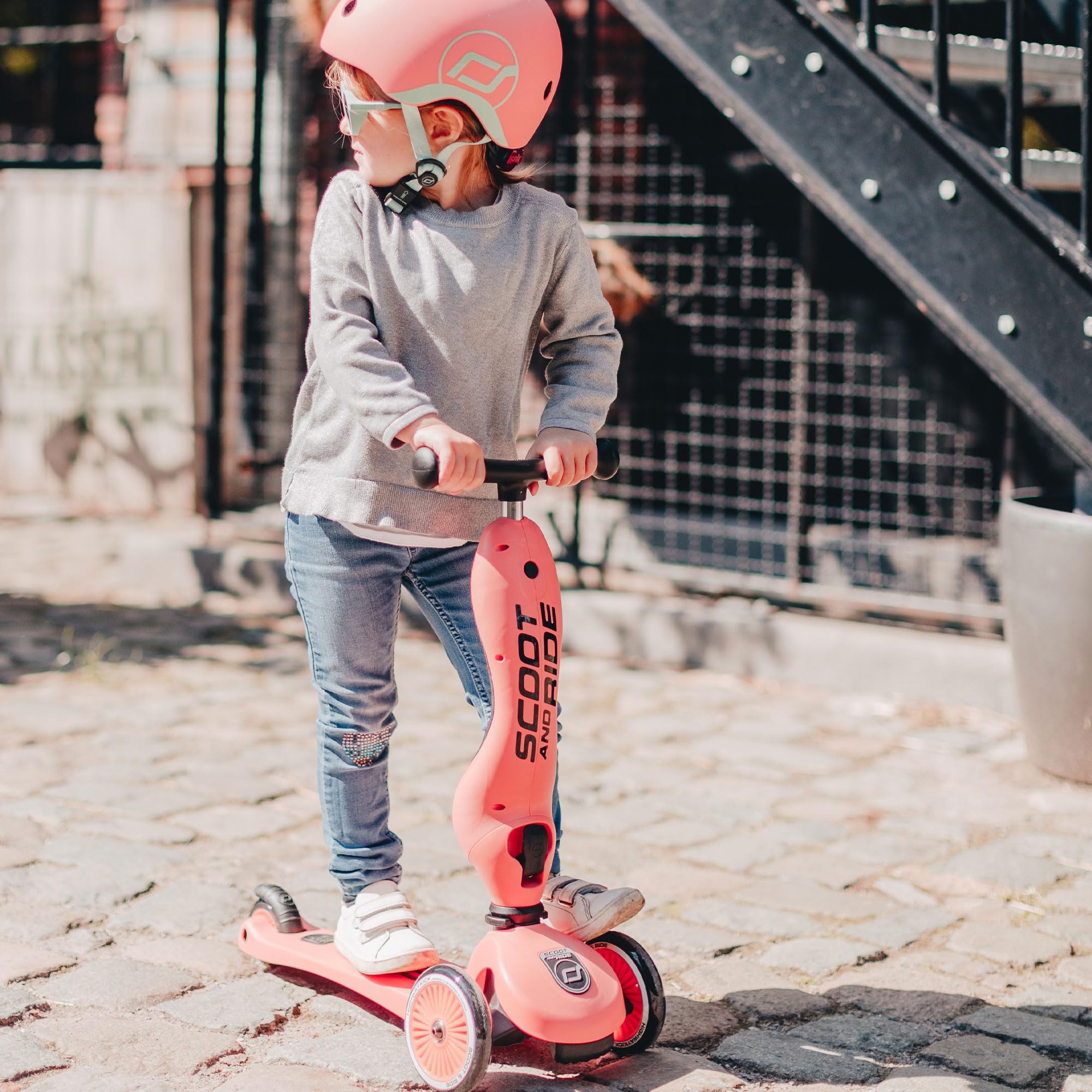 2-in-1 Scoot & Ride Highwaykick 1 Kids Scooter - Convertible Ride-On & Stand Scooter for Toddlers Ages 1-5 (Peach) - Perfect for Indoor Play & Outdoor Park Adventures
