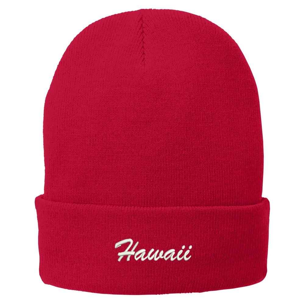 Hawaii Embroidered Winter Beanie Hat for Men & Women - Soft Folded Long Knit Cap for Cold Weather - Perfect for Skiing, Snowboarding & Outdoor Activities