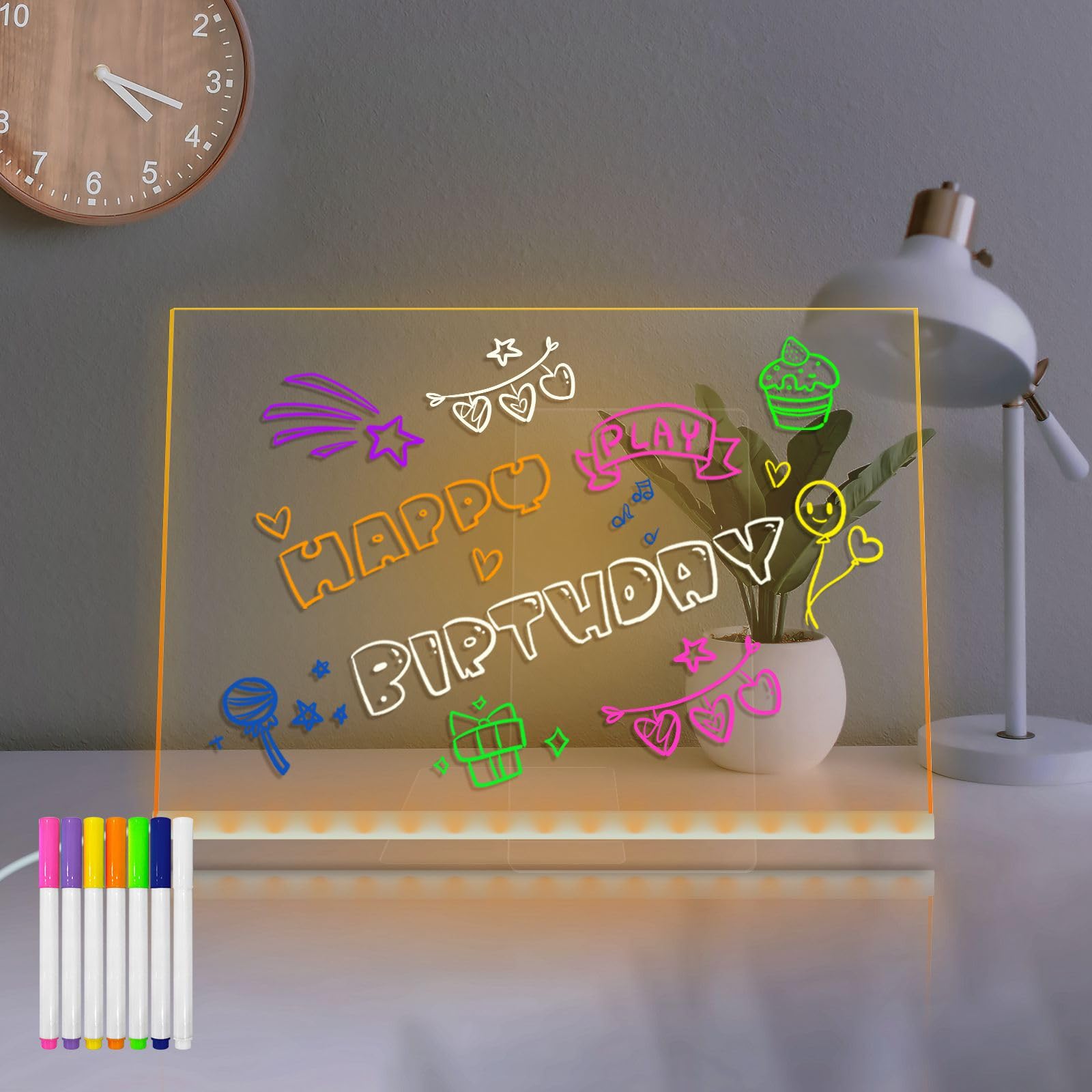 A4 Size Illuminated Acrylic Message Board - 7 Color LED Dry Erase Noteboard with Warm White Dimming Light, USB Powered Glow Board for To-Do Lists, Memo, Menu & Calendar (7.8 x 11 Inch) - Perfect for Office, Home, Restaurant & Classroom Organization
