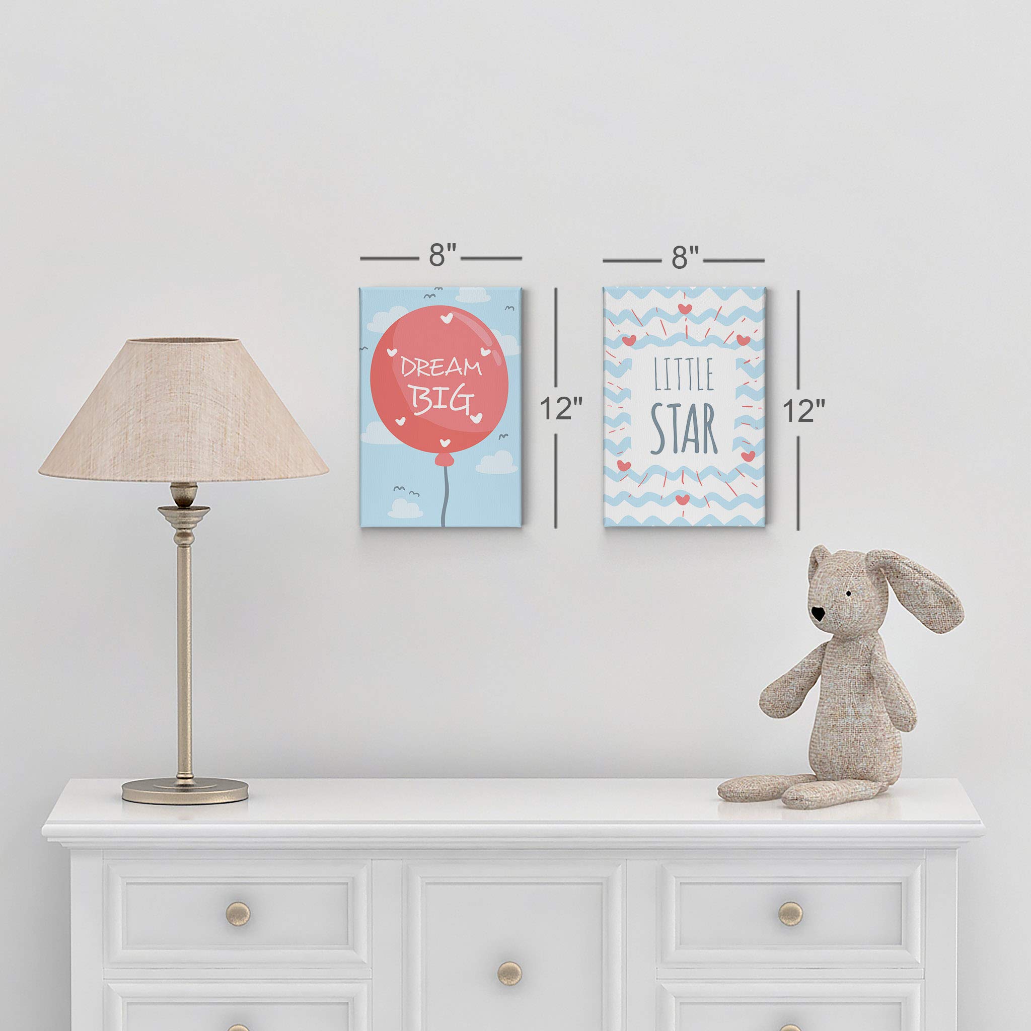 Dream Big Little Star Motivational Quote Pink Balloon 2-Piece Canvas Wall Art Set for Kids Room Decor - 40x30 Inches, Made in USA | Perfect for Nursery, Bedroom & Playroom Decorations