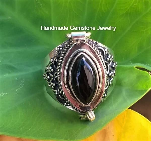 White Howlite Poison Ring with Marquise Stone - Handmade Openable Secret Stash Jewelry | Perfect for Gift Giving, Cosplay & Steampunk Fashion Accessories
