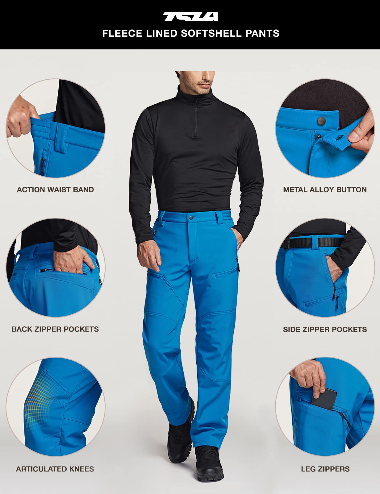 **TSLA Men's Waterproof Softshell Cargo Pants - Fleece-Lined Snow Ski & Snowboard Pants for Hiking, Outdoor Work & Winter Sports**    *(Perfect for Skiing, Snowboarding, Hiking, Outdoor Work & Cold Weather Activities)*