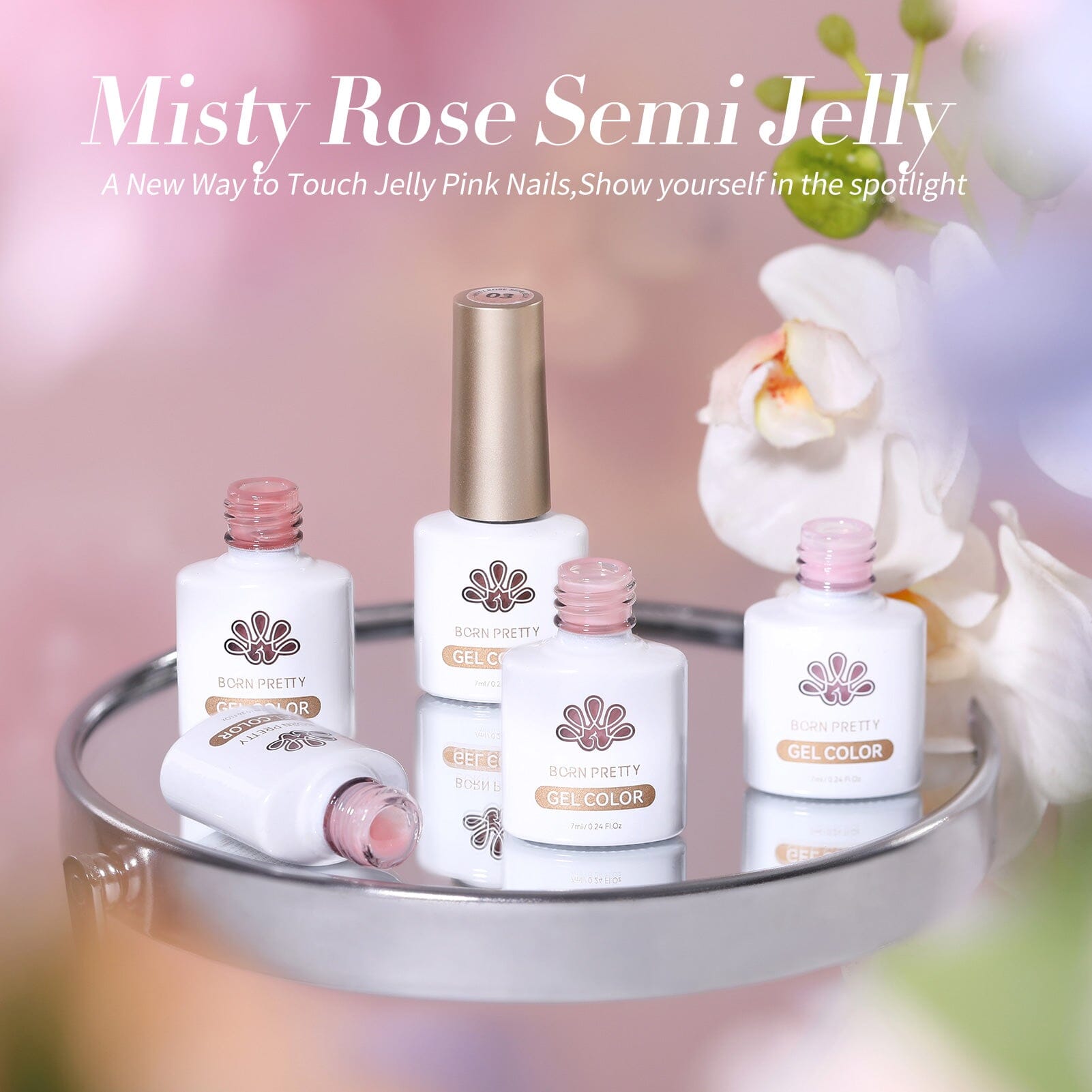 6 Colors Misty Rose Semi Jelly Gel Polish Set - 7ml Long Lasting Nail Polish Kit for Manicure & Pedicure at Home or Salon
