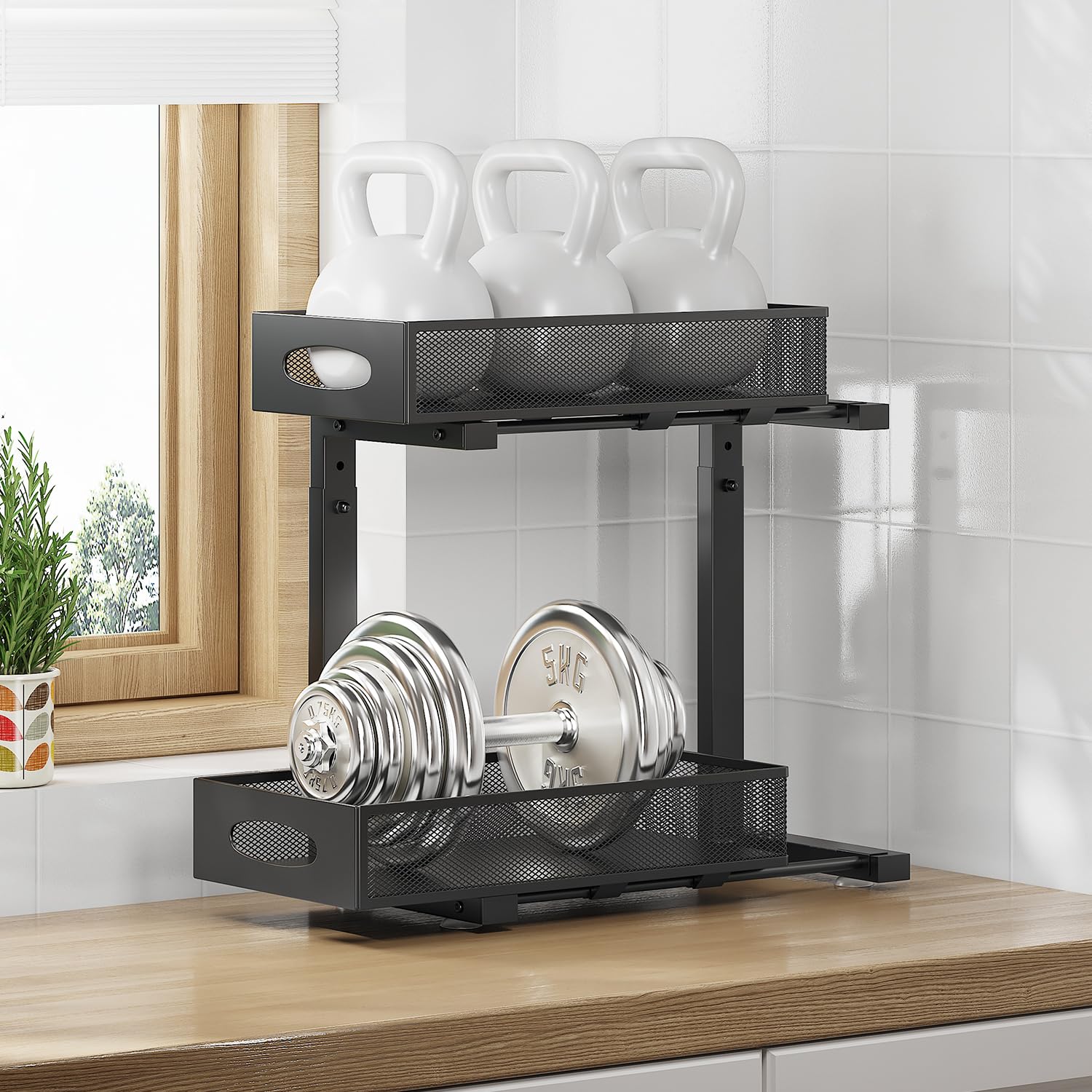 2-Tier Under Sink Organizer - Rustproof Steel Sliding Shelf for Kitchen & Bathroom Storage