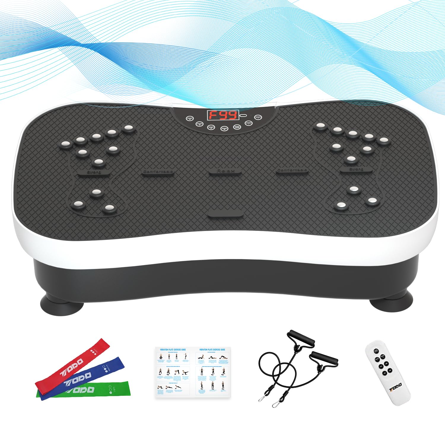 Vibration Plate Exercise Machine with Remote Control - Whole Body Workout for Pain Relief, Lymphatic Drainage & Weight Loss | Includes 3 Resistance Bands | Perfect for Home Gym, Physical Therapy & Fitness Training