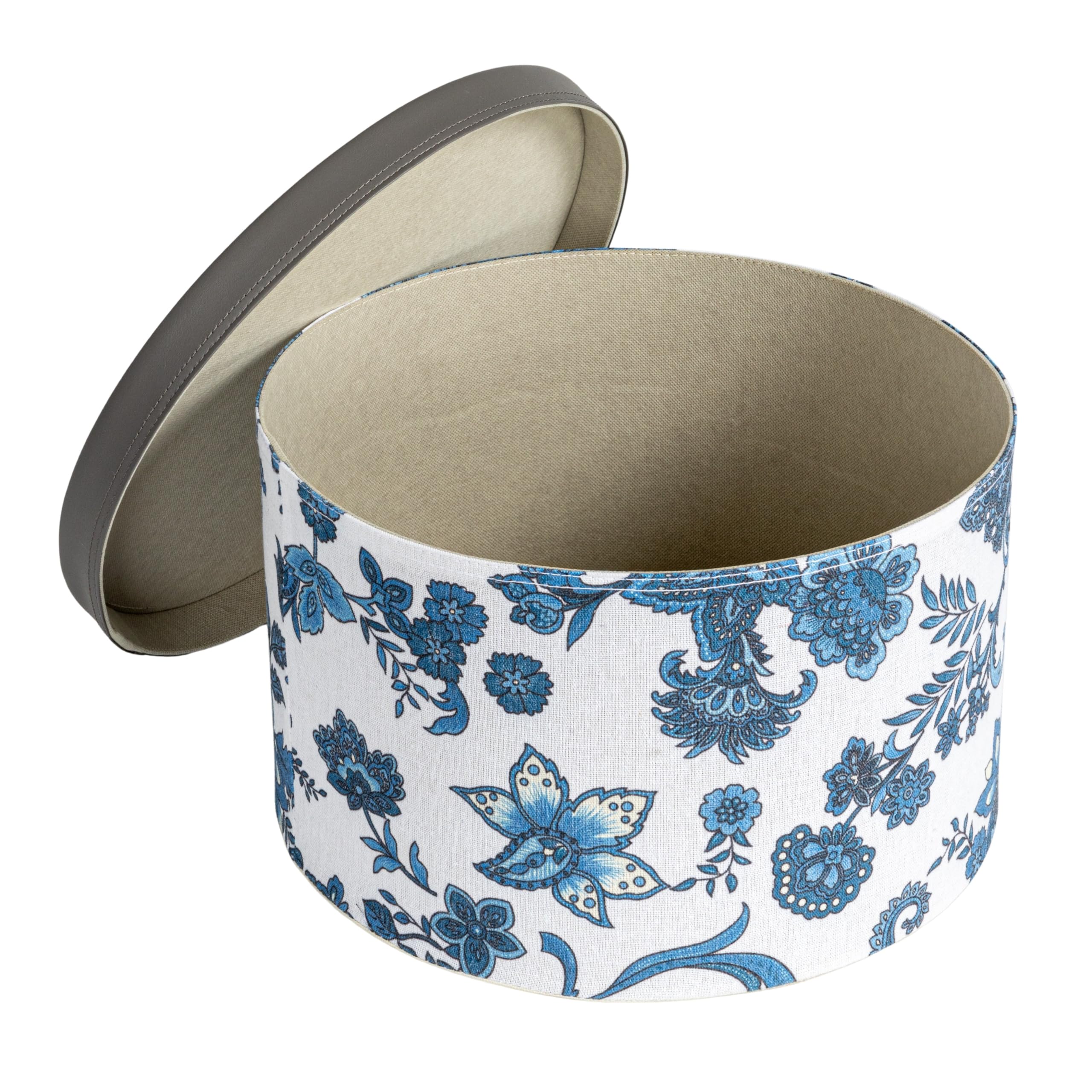 Premium Floral Nestable Hat Boxes with Faux Leather Lids - Cream & Blue Set of 3 | Stylish Home Storage for Hats, Scarves & Accessories | Perfect for Closet Organization & Gift Packaging