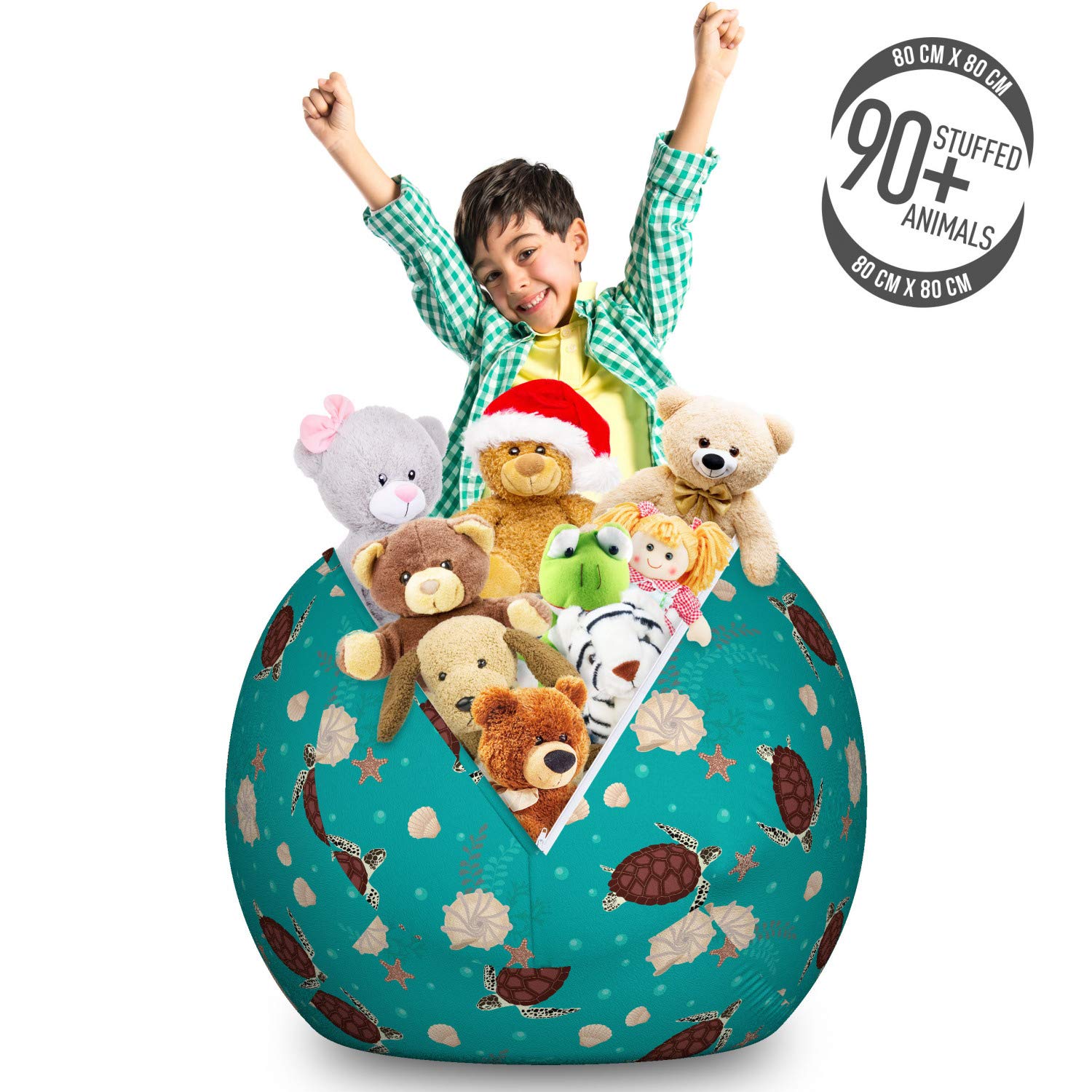 Ambesonne Marine Themed Toy Storage Bag Chair - Large Washable Stuffed Animal Organizer with Bubbles, Turtles, Starfish & Shells Design in Dark Seafoam Chocolate - Perfect for Kids' Room, Nursery, Playroom & Beach House Decor