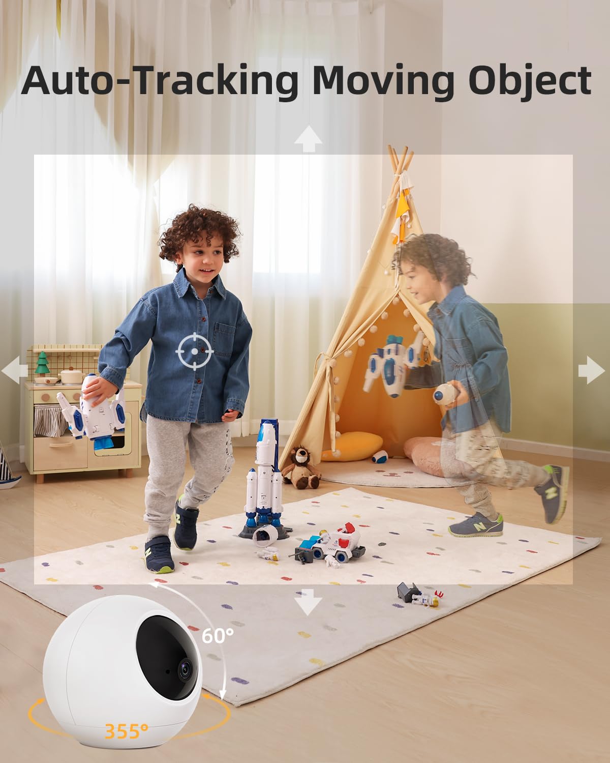 Noorio Indoor Security Camera 2K/4K Pan-Tilt 360° WiFi Camera with Night Vision | Baby Monitor, Pet Camera, Motion Detection | Works with Alexa | Ideal for Home Security, Nursery Monitoring & Pet Watching