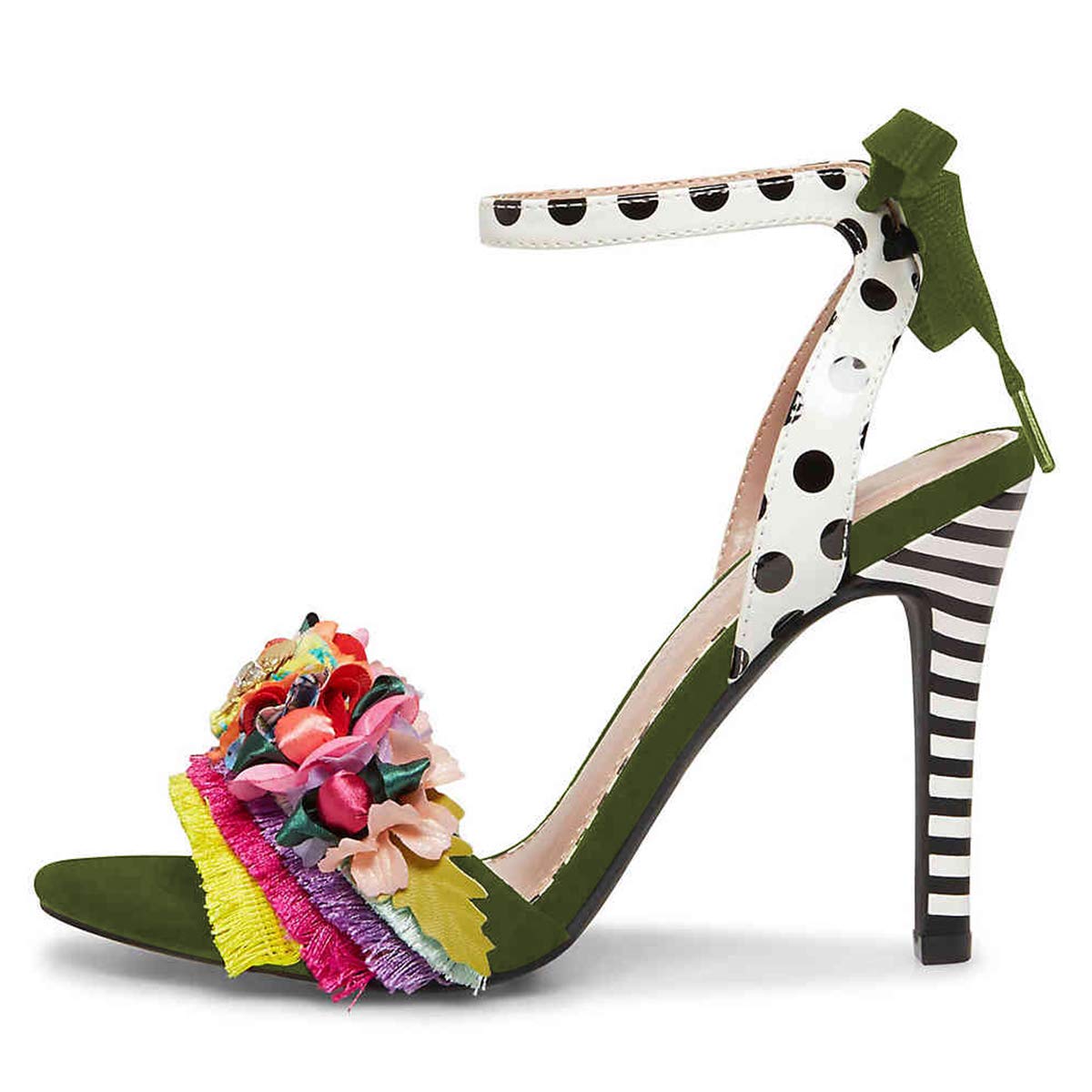 FSJ Women's Floral Stiletto High Heel Sandals - Ankle Strap Open Toe Pump D'Orsay Polka Dot Lace Up Dress Party Shoes for Summer Weddings, Date Nights & Special Occasions (US Size 4-15)