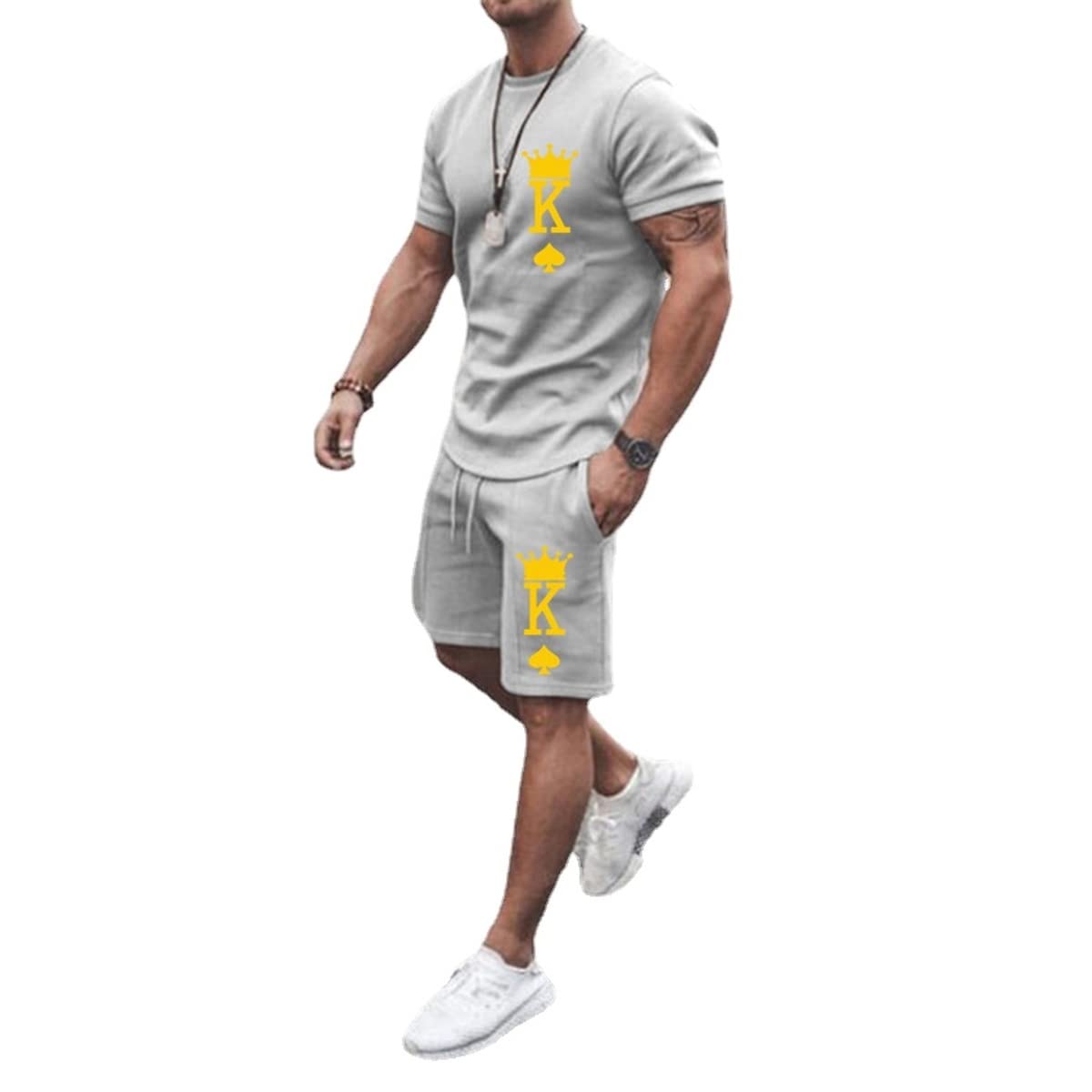 MARLLCO Men's Summer Tracksuit Set - 2 Piece Short Sleeve T-Shirt & Athletic Shorts with 3D Poker Print | Gym Workout, Sports, Casual Wear | Moisture Wicking & Breathable Fabric