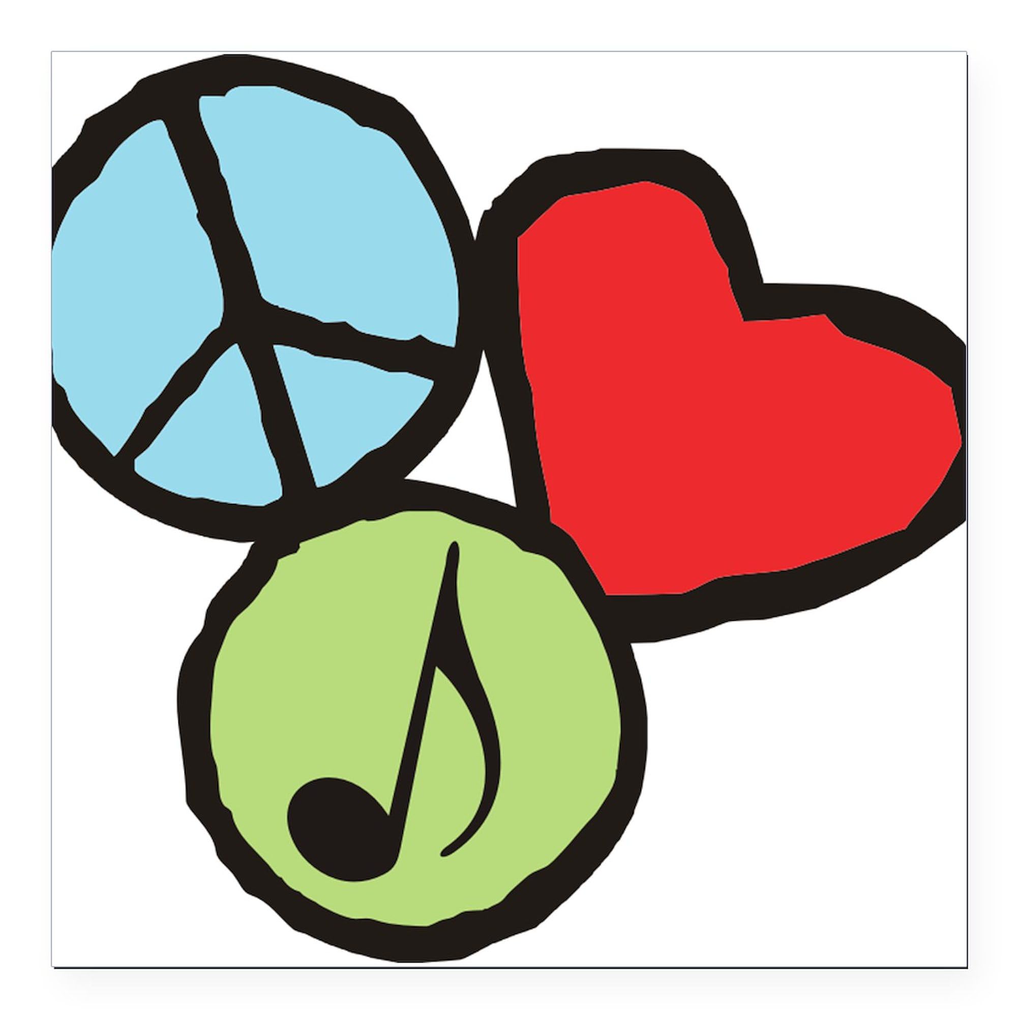 Peace, Love, Music 3x3 Inch Square Car Magnet - Strong Magnetic Bumper Sticker for Cars, Trucks & Vehicles - Decorative Auto Accessory for Music Lovers & Hippie Style