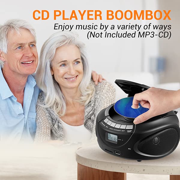 Gelielim Portable Bluetooth CD Player Boombox with AM/FM Radio, USB/SD/MMC Playback, Aux Input & Headphone Jack - High Volume Stereo Sound, LCD Display, Battery & AC Power - Perfect for Home, Office, Travel and Outdoor Parties