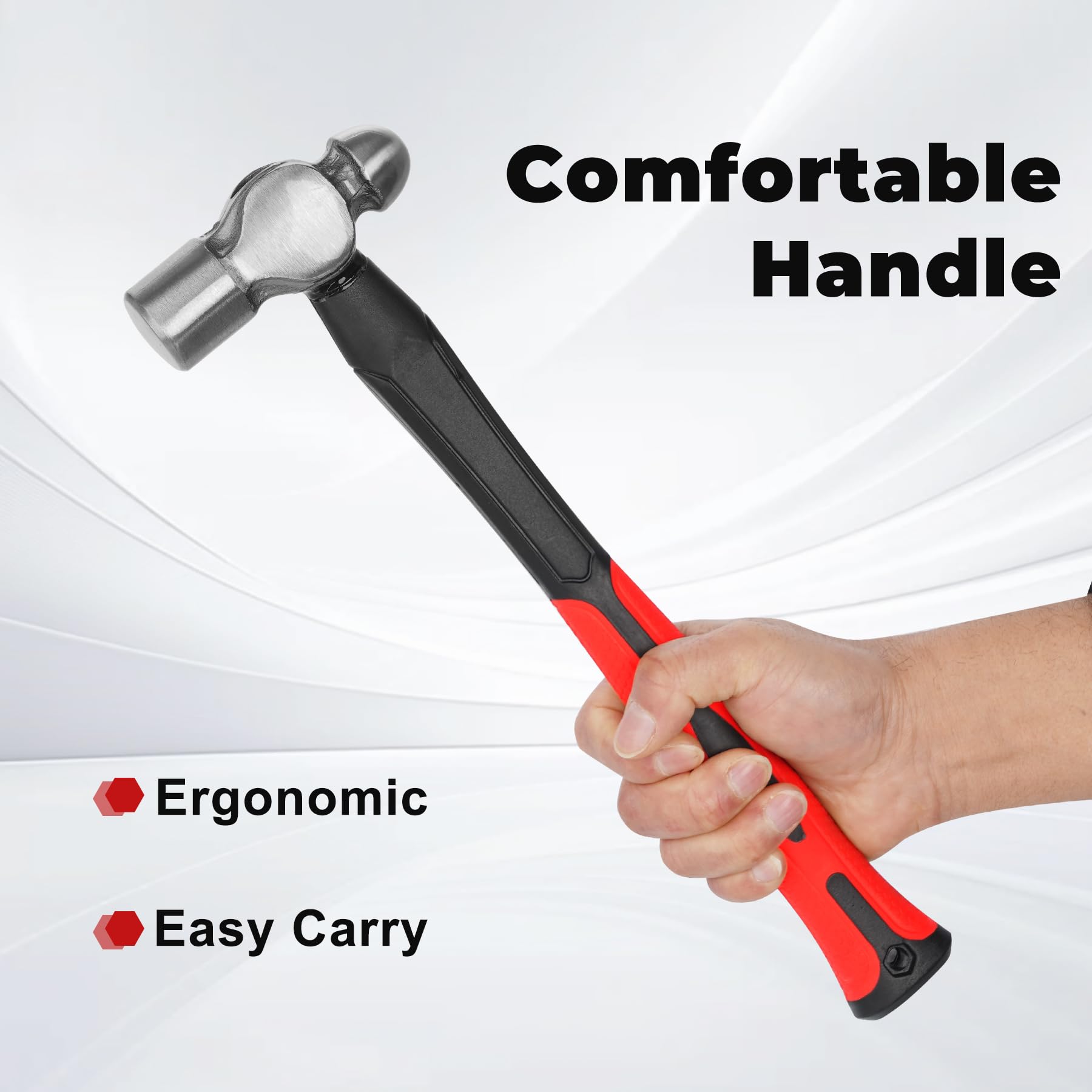 16 oz Ball Peen Hammer - Drop Forged Steel Construction with Shock Reduction Grip - Professional Metalworking & Woodworking Tool for DIY Projects, Automotive Repair, and Blacksmithing