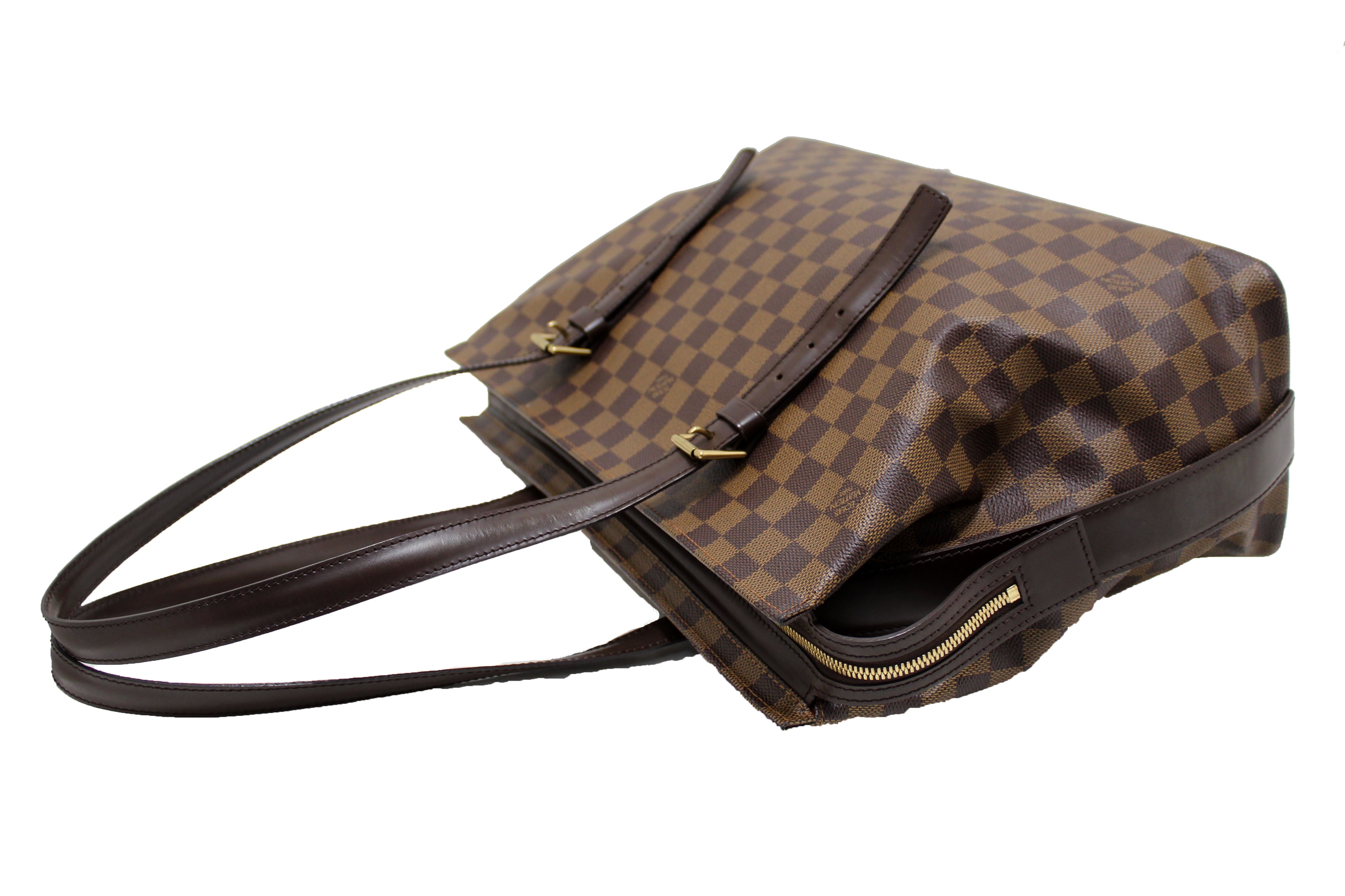 Authentic Louis Vuitton Damier Ebene Chelsea Tote Shoulder Bag for Women - Luxury Leather Handbag with Gold-Tone Hardware, Perfect for Work, Travel & Everyday Use