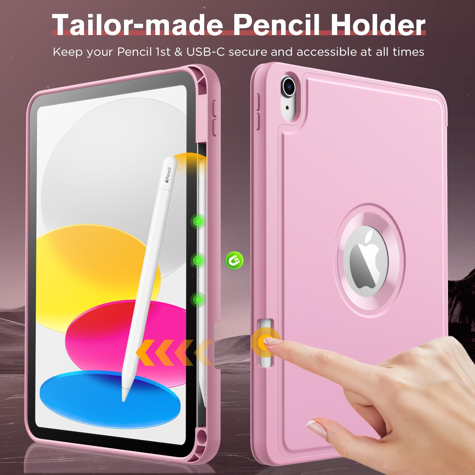 MoKo iPad 11th Gen (2025) 11-inch & 10th Gen (2022) 10.9-inch Case with Pencil Holder - Smart Trifold Protective Cover with Soft TPU Back, Auto Wake/Sleep - Pink | Perfect for Work, School & Travel Protection