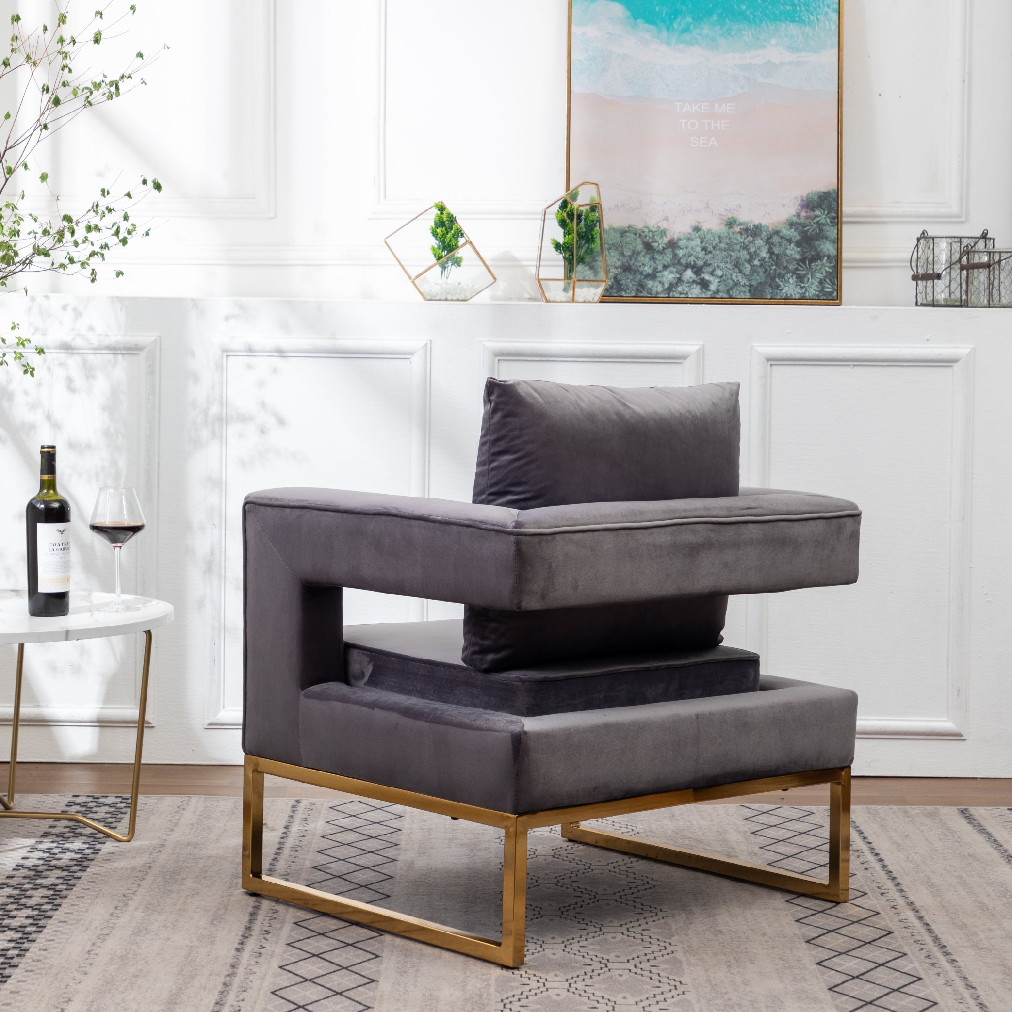 Roundhill Furniture Lenola Contemporary Upholstered Accent Arm Chair - Gray Fabric Upholstery, Modern Living Room Chair for Home Office, Lounge & Reading Nook