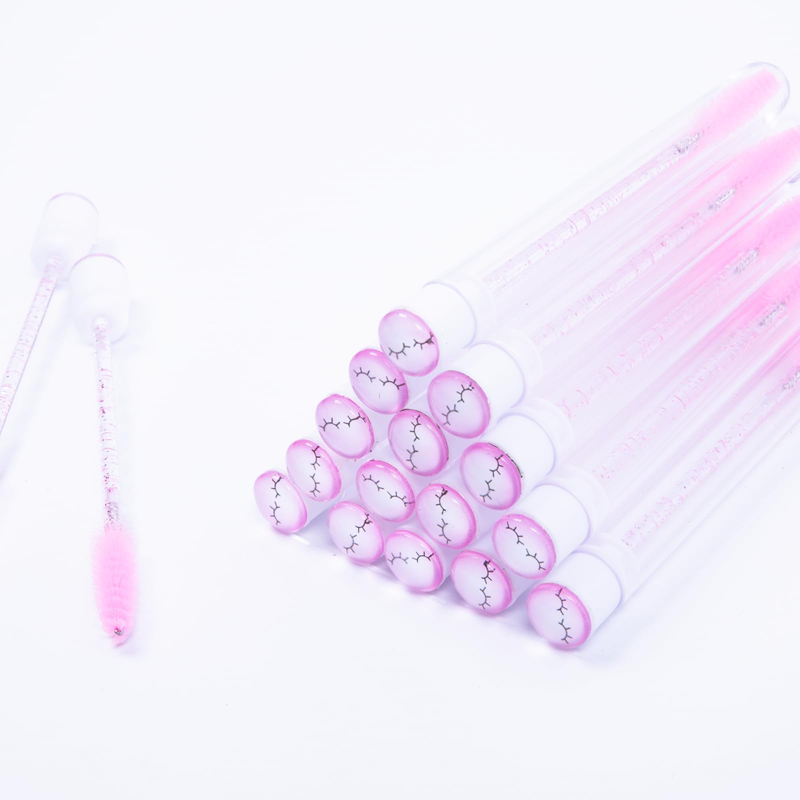 20 Pcs Disposable Eyelash Brushes - Professional Lash Extension Spoolie Wands for Makeup Artists, Mascara Application & Eyelash Cleaning - Sanitary Diamond Tube Brushes for Salon & Home Use (Cute Pink)