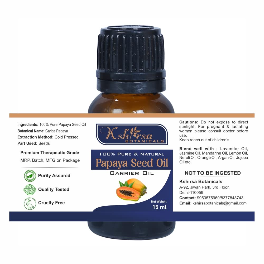Pure & Undiluted Papaya Seed Oil (Carica Papaya) - 100% Natural Cold Pressed for Skin Care, Hair Growth & Face Moisturizer (15ml) | Anti-Aging, Scar Removal & Nourishing Treatment for Dry Skin & Damaged Hair