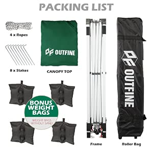 OUTFINE 10x10FT Pop-Up Canopy Tent - Instant Gazebo with Wheeled Carry Bag, 4 Sandbags & 8 Stakes (Green) - Perfect for Outdoor Parties, Camping, Beach & Backyard Events