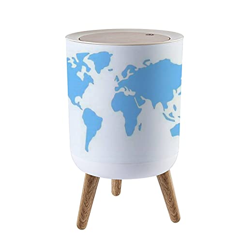 Small Trash Can with Lid - Stylish World Map Design, 7L/1.8 Gallon Press-Top Dog-Proof Waste Bin for Kitchen, Bathroom, Bedroom & Office - Perfect for Home Decor and Waste Management