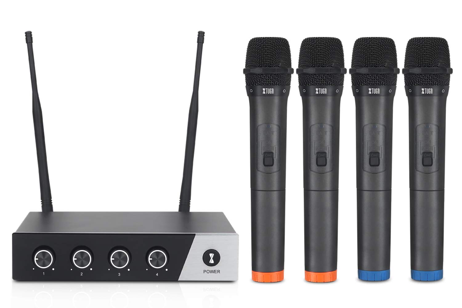 XTUGA S400 Wireless Microphone System - 4-Channel UHF Cordless Mic Set with 4 Handheld Mics, 260ft Long Range, Fixed Frequency for Church, Karaoke, Wedding & Events | Perfect for Live Performances, Public Speaking & Stage Shows