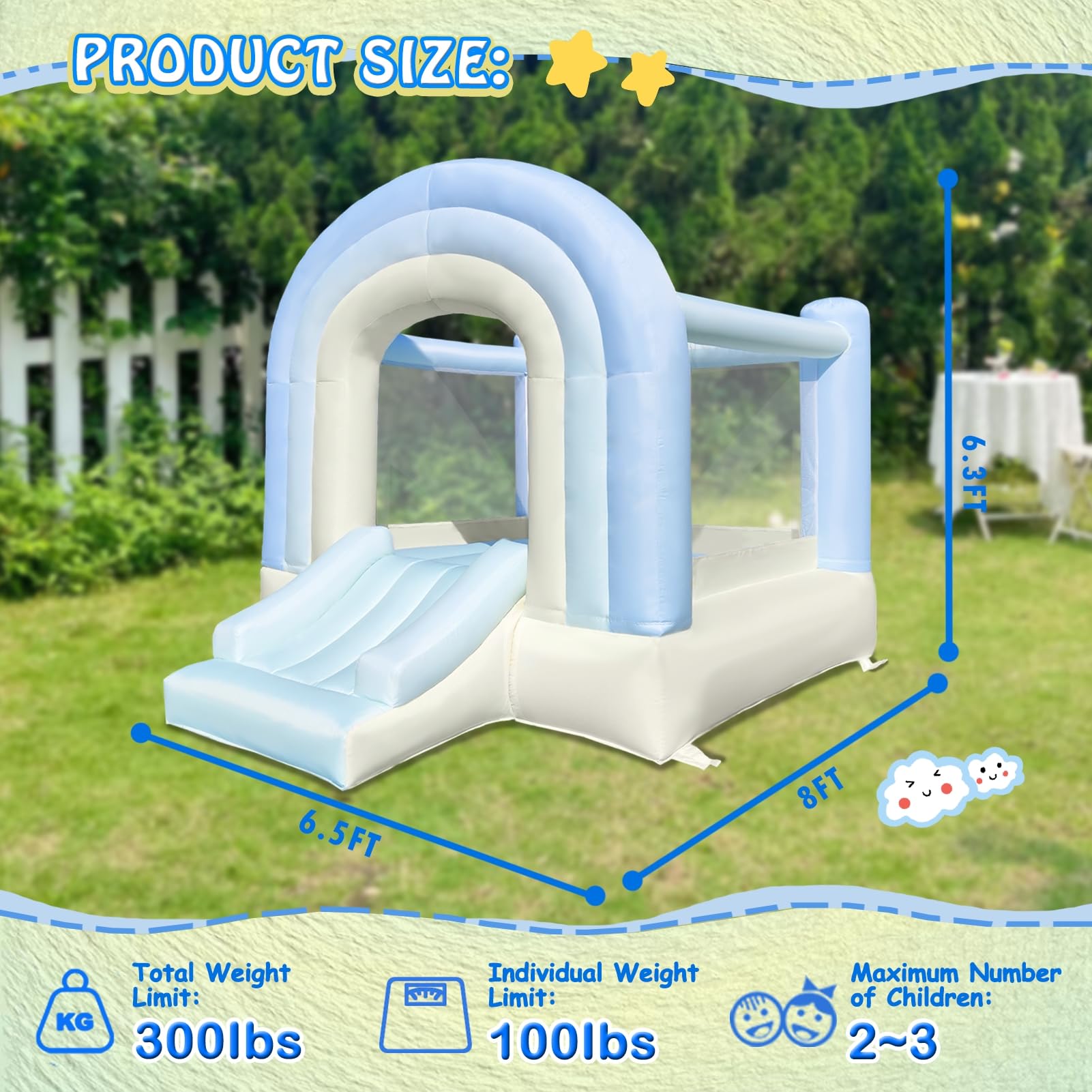 **Dream Castle Bounce House for Kids - 8ft x 6ft Inflatable Bouncy House with Slide & Blower - Indoor/Outdoor Toddler Playhouse - Perfect for Birthday Parties, Backyard Fun & Playdates**