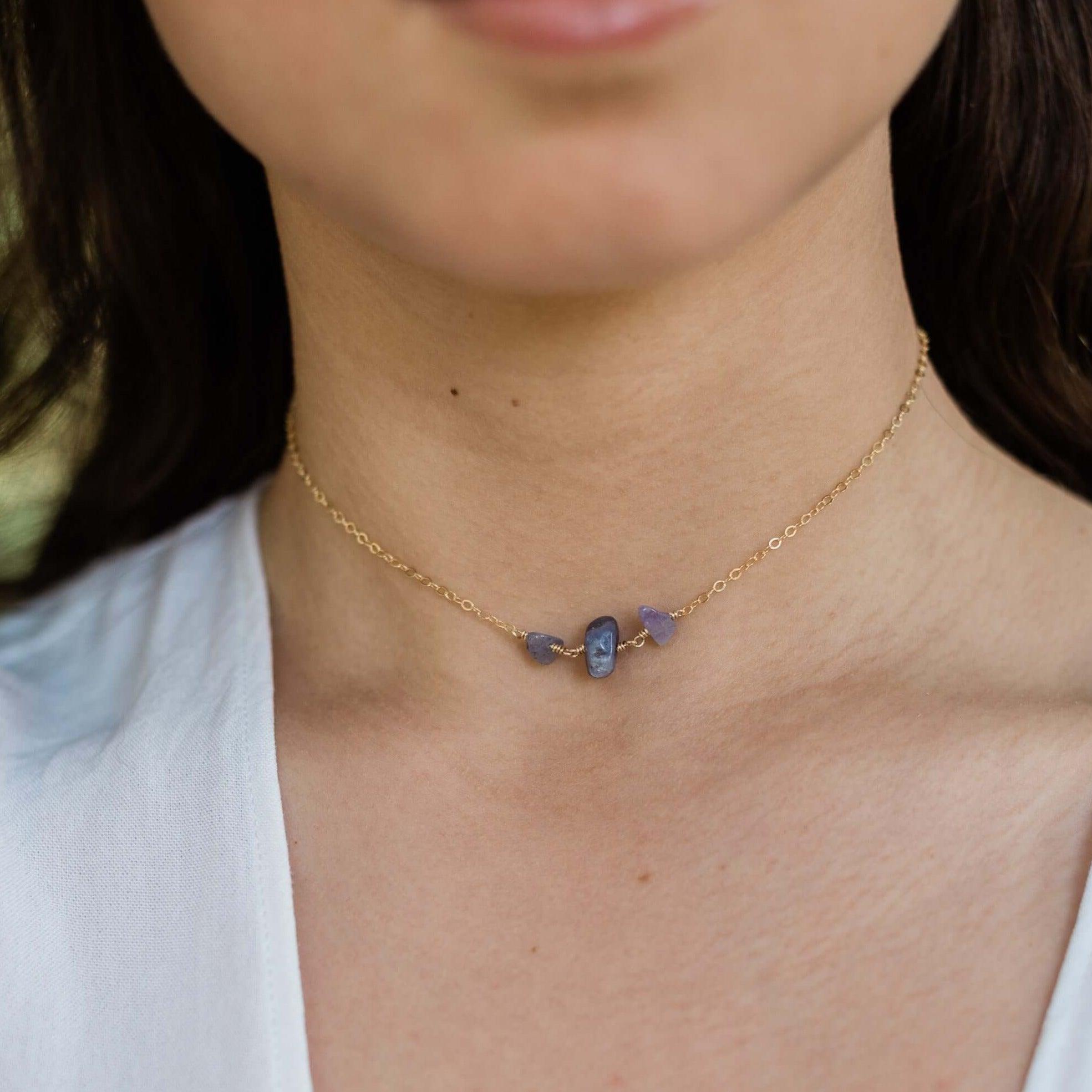 Tanzanite Beaded Chain Choker Necklace | Elegant Blue Gemstone Jewelry for Women | Perfect for Weddings, Parties & Special Occasions