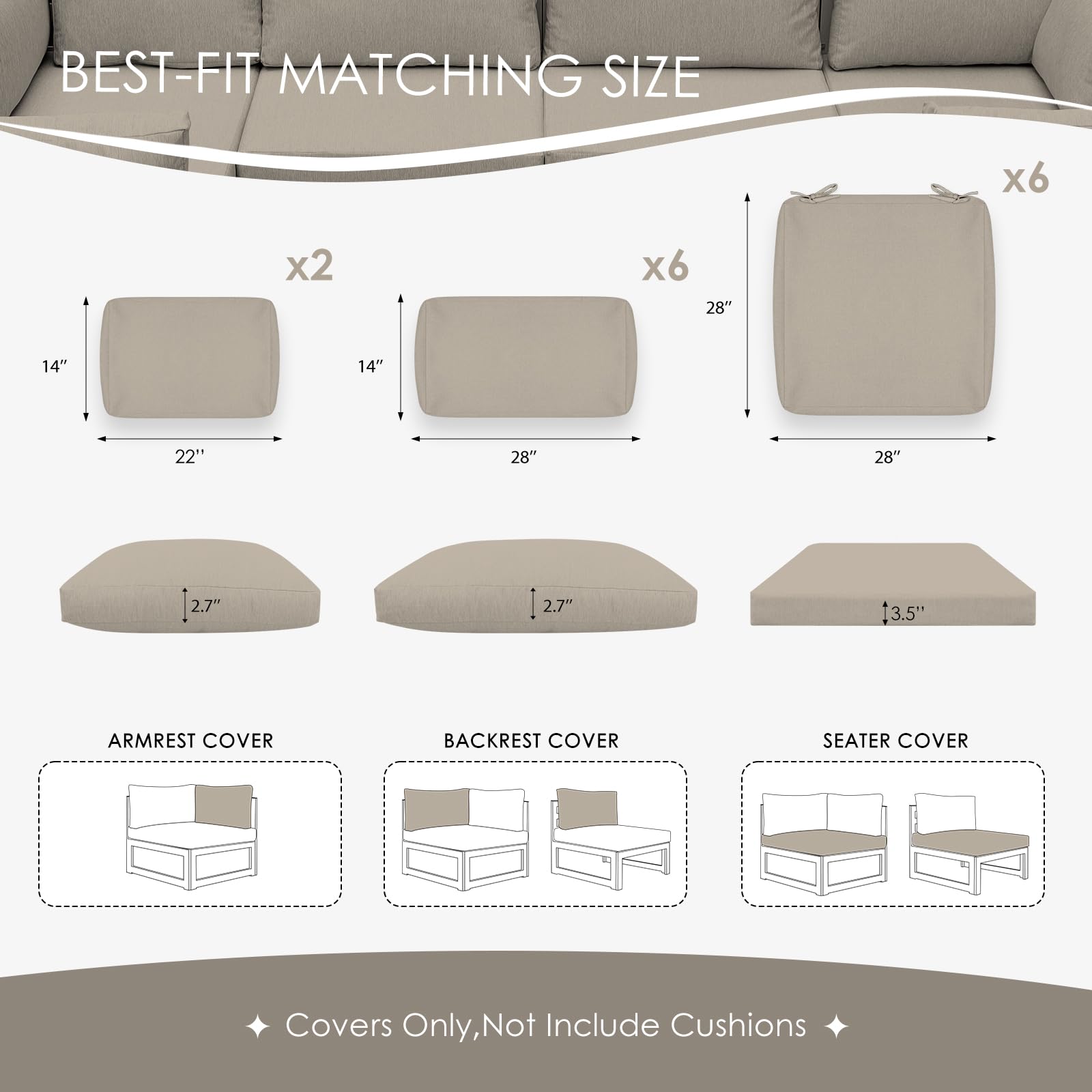 NICESOUL® 14-Piece Waterproof Outdoor Patio Cushion Covers Set - 28