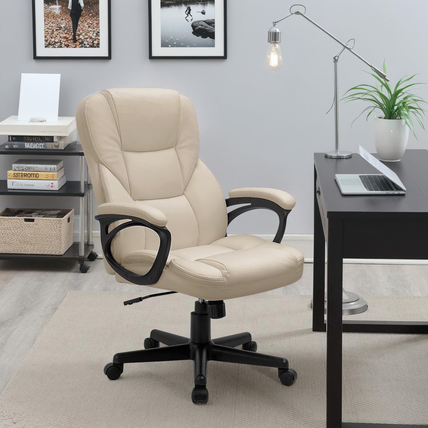 Furmax High Back Executive Office Chair - Adjustable Swivel Desk Chair with Lumbar Support, PU Leather Managerial Computer Chair for Home & Office (Beige) | Perfect for Long Work Hours, Gaming & Conference Rooms