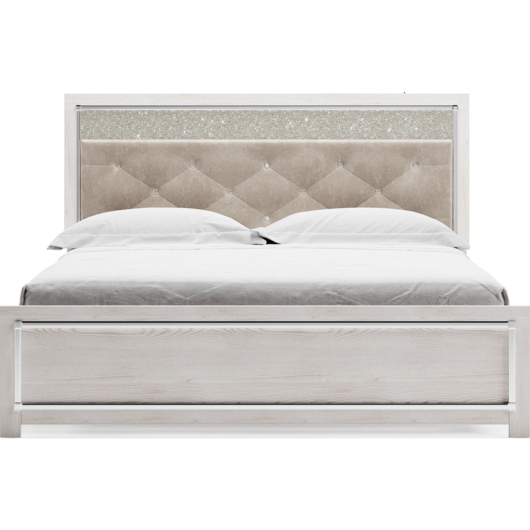 Altyra King Size Platform Bed Frame - Modern White Wooden Bed with Sturdy Slat Support for Master Bedroom & Guest Room