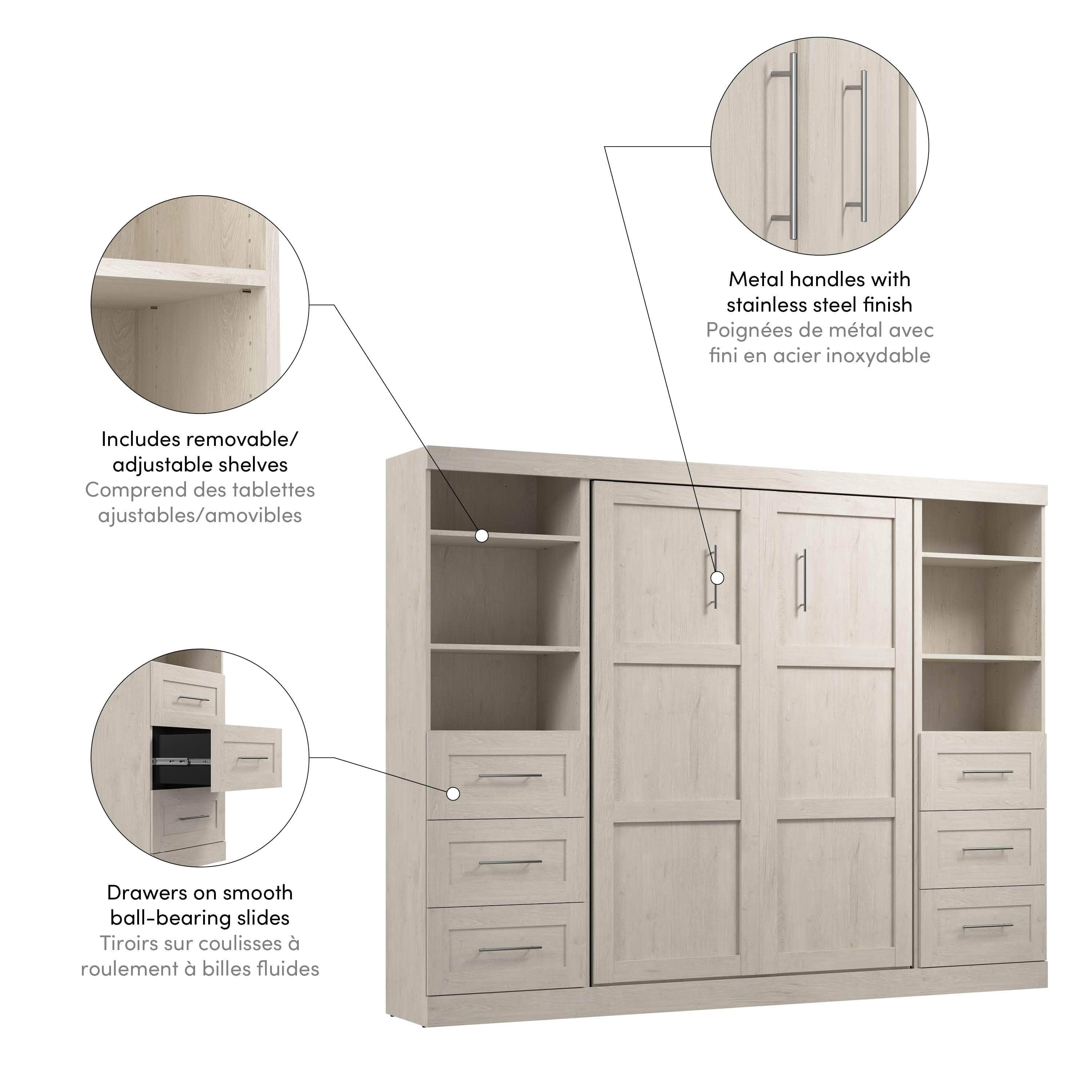 Pur Full Murphy Wall Bed with 2 Storage Units & Drawers (109W) - 7 Color Options for Space-Saving Home Office, Guest Room & Small Apartments