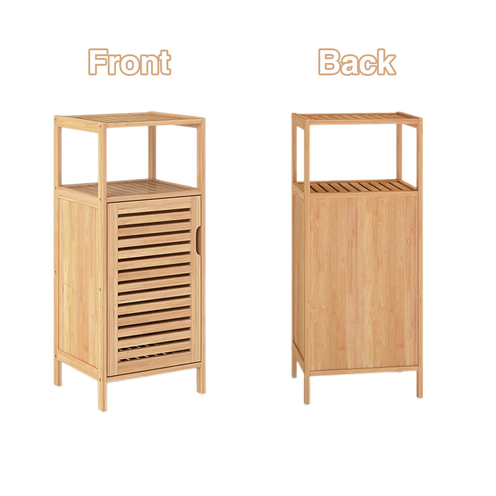 Kinborbaby Small Bathroom Storage Cabinet - Bamboo Bathroom Organizer with 3 Shelves, Narrow Floor Cabinet for Towels & Toiletries, Space-Saving Bathroom Furniture for Apartments & Small Spaces