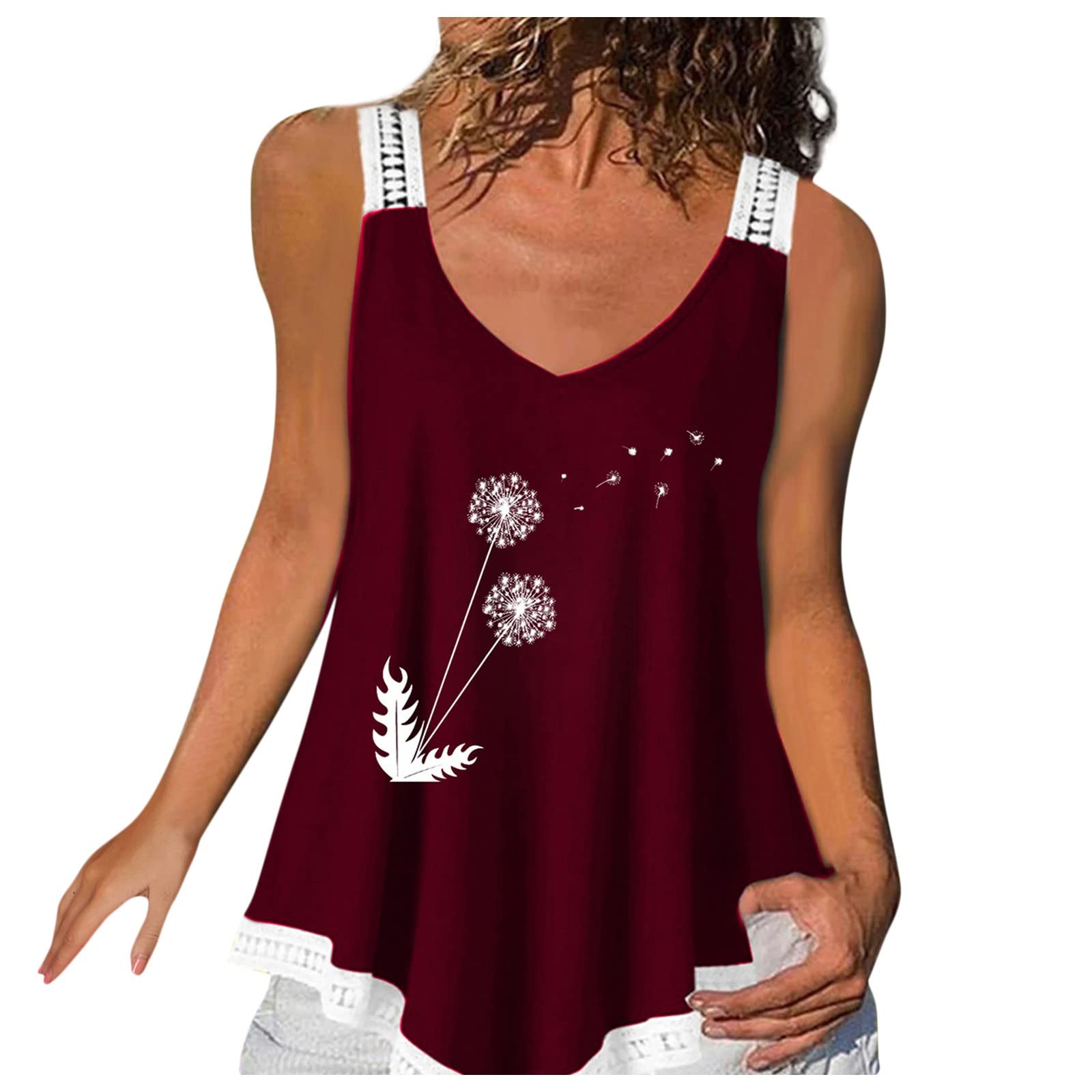 Women's Casual Short Sleeve V-Neck Lace Trim A-Line Tops - Flattering Wine Red Blouse for Plus Size XXXL - Perfect for Office Wear, Date Nights & Summer Outfits
