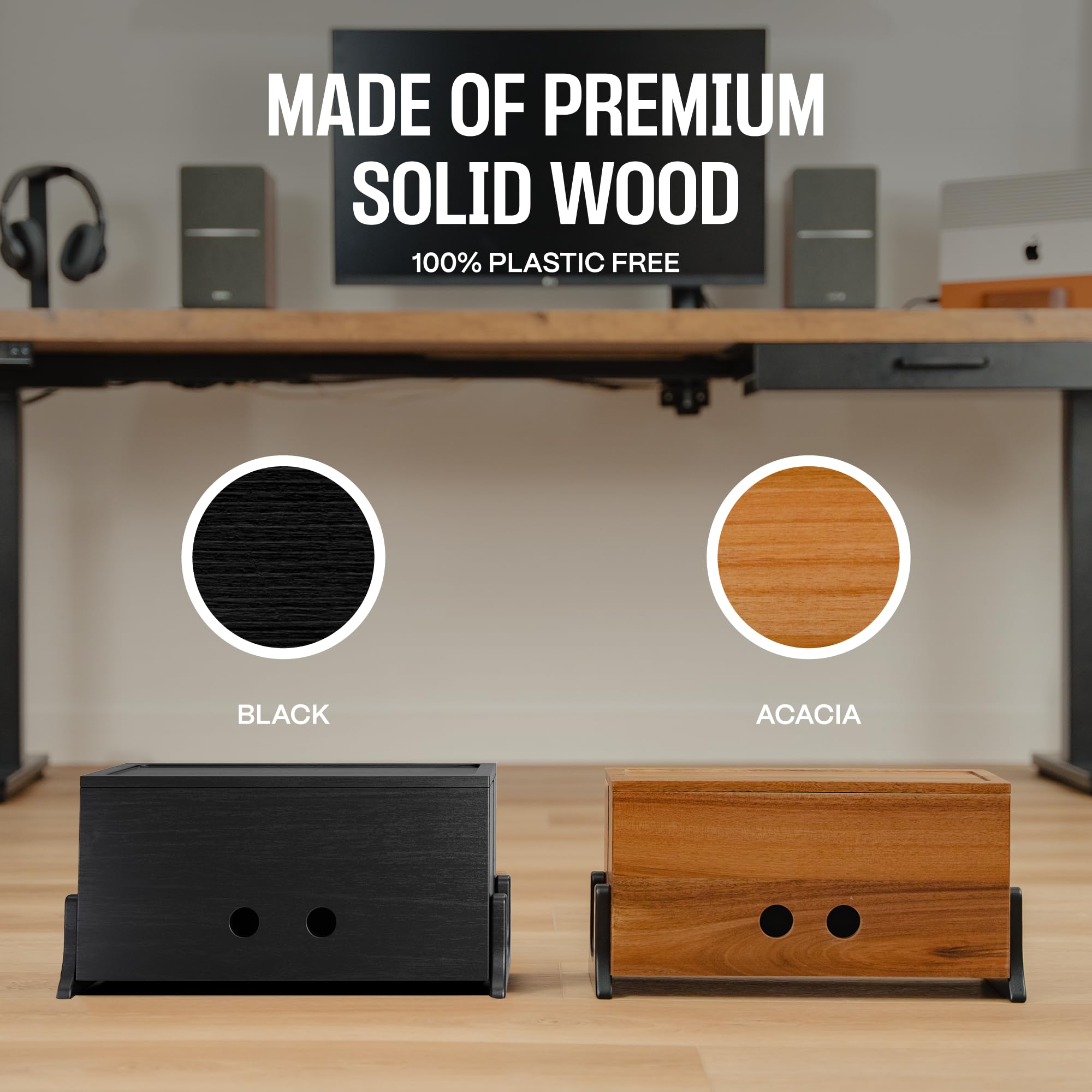 Extra Large Wooden Cable Management Box - Cord Hider & Organizer for Power Strips, TV Wires, Desk Cables - Perfect for Home Office, Living Room & Entertainment Center Organization