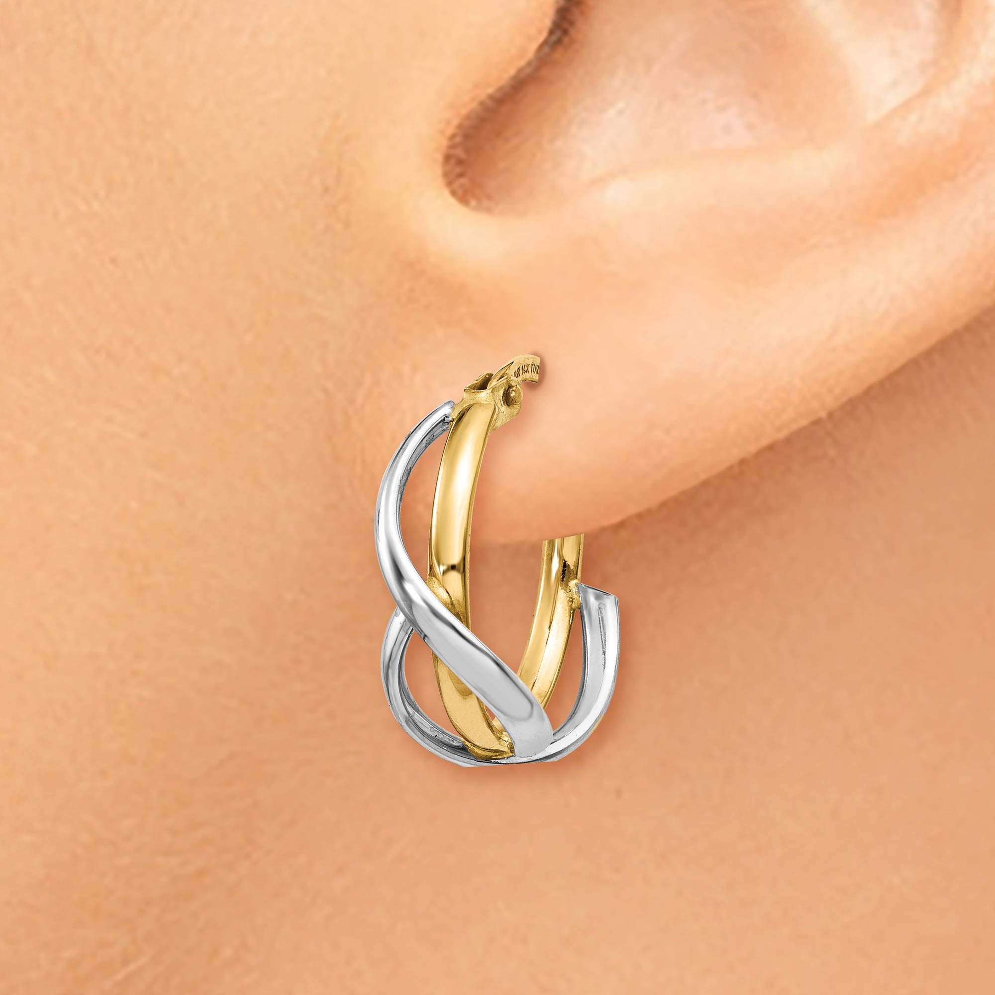 14K Two-Tone Gold Twisted Hoop Earrings for Women - Elegant Polished 14K Rose & Yellow Gold Hoops - Perfect for Parties, Weddings & Everyday Wear