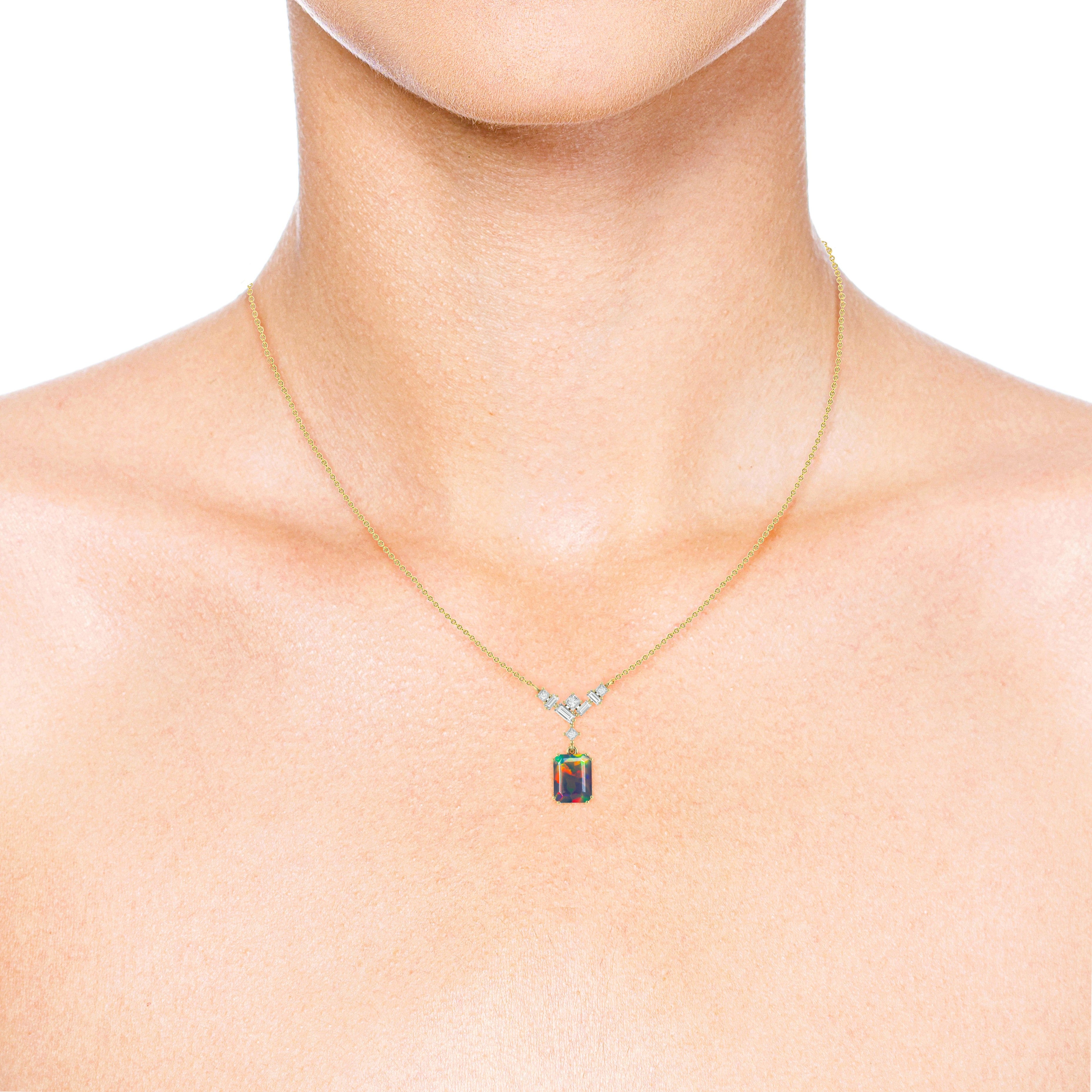 Octagon Multi Fire Opal Pendant Necklace for Women - Elegant Handmade Sterling Silver Jewelry - Perfect for Parties, Weddings & Special Occasions