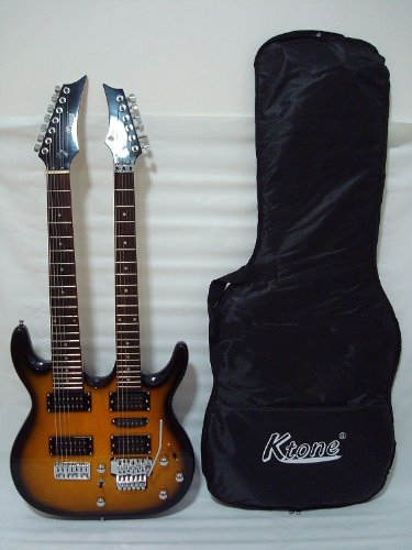 Ktone 6/7 String Double Neck Electric Guitar with Padded Gig Bag - Sunburst Finish | Perfect for Live Performances, Studio Recording & Professional Musicians