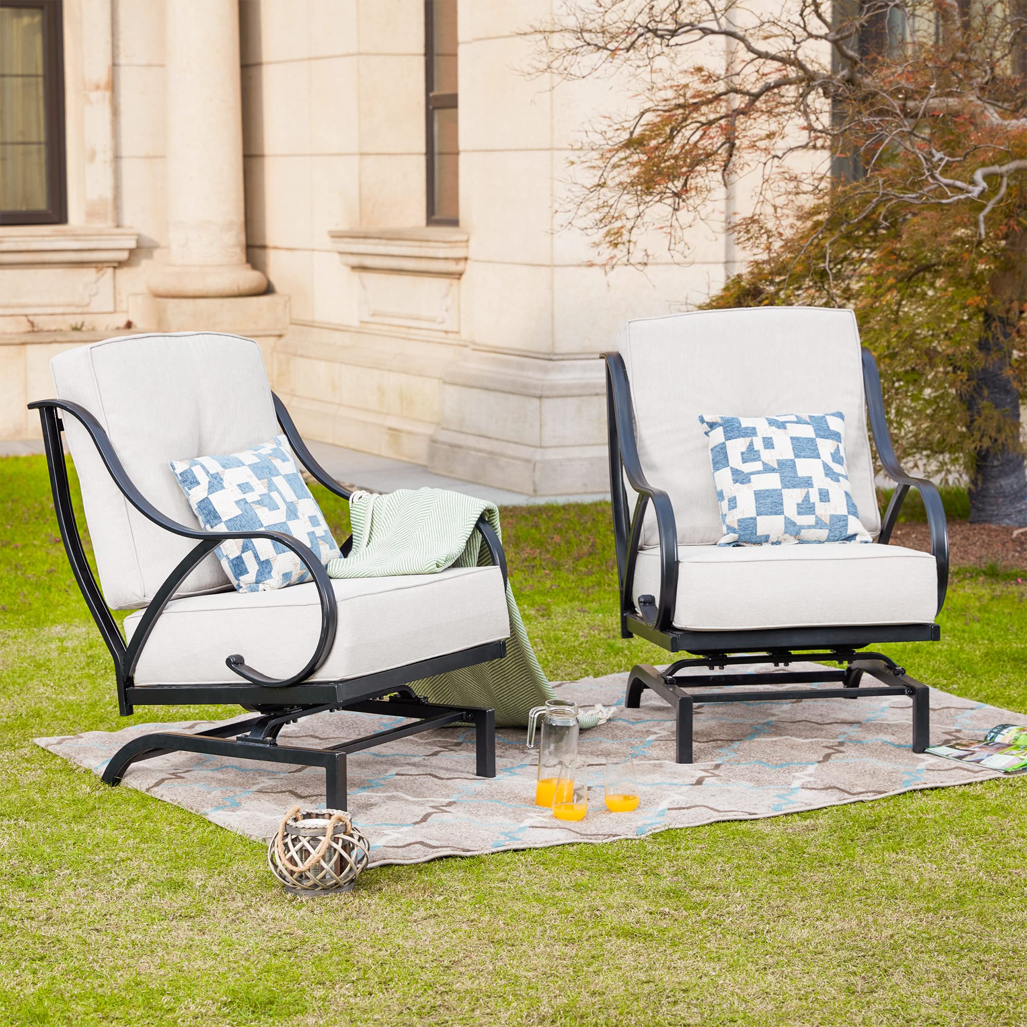 LOKATSE HOME 2-Piece Outdoor Patio Dining Chairs Set - Metal Frame Bistro Conversation Chairs with Cushions, Beige - Perfect for Garden, Backyard, Poolside & Restaurant Outdoor Seating