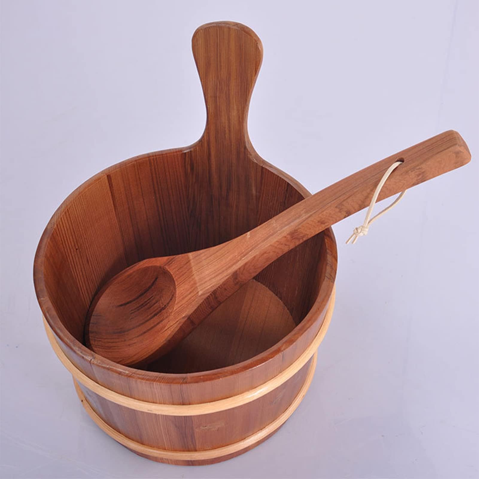 Premium Cedar Wood Sauna Bucket Set with Ladle & Scoop - Authentic Sauna Accessories for Relaxation & Spa Experience at Home