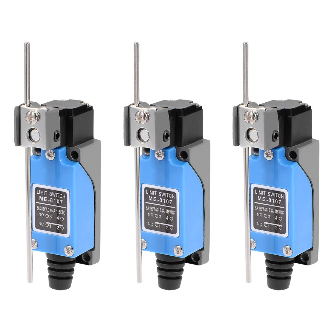 uxcell ME-8107 Adjustable Rod Lever Arm Momentary Limit Switch 1NC+1NO 3Pcs - Perfect for CNC Mill, 3D Printer, Industrial Machinery & Door Safety Control