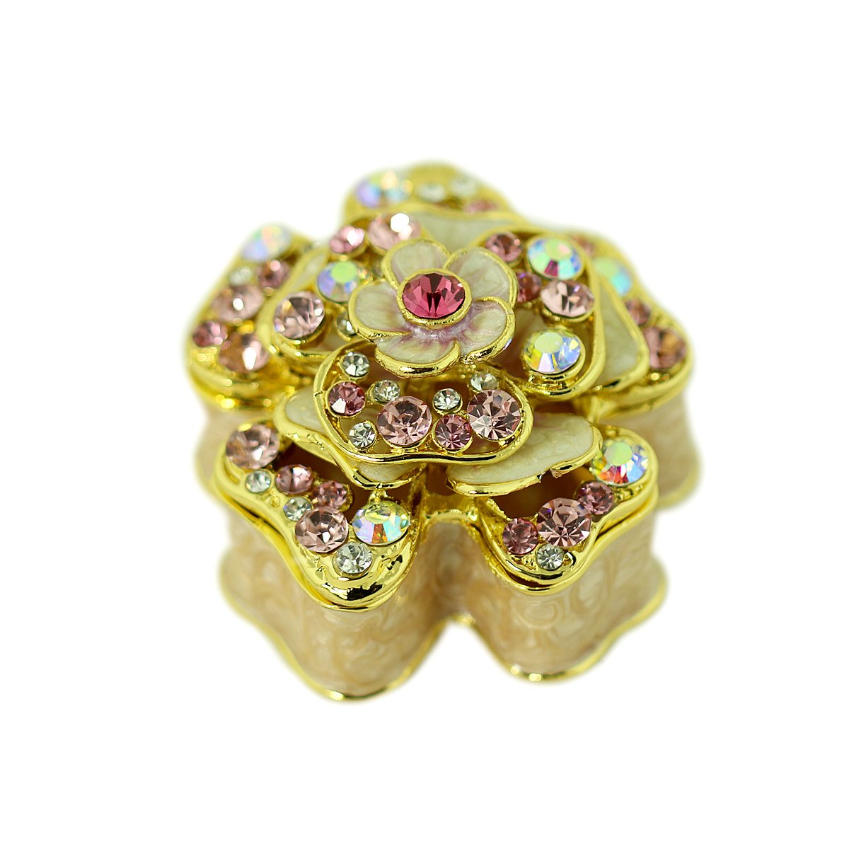 Echomerx Pink Flower Jeweled Trinket Box - Elegant Storage for Jewelry, Rings & Keepsakes - Perfect for Bedroom, Vanity & Gift Giving