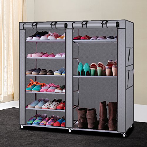 6-Tier Shoe Rack Organizer - Holds 36 Pairs, Space-Saving Double Row Design with Removable Non-Woven Fabric Cover - Sturdy Shoe Storage Cabinet for Closet, Entryway & Bedroom (Gray) - Perfect for Small Spaces & Shoe Collection Organization