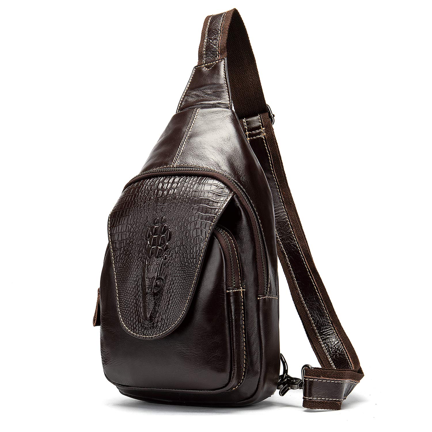 NIUCUNZH Handmade Genuine Leather Crossbody Bag - Crocodile Embossed Chest Shoulder Bag - Waterproof & Durable - Perfect for Travel, Shopping & Daily Use