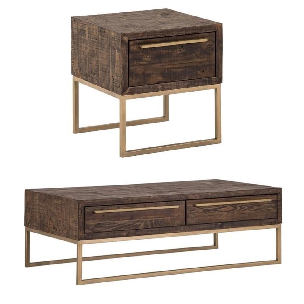 Home Square 2-Piece Living Room Set - Smokey Taupe Lamp Table & Coffee Table | Modern Side Table & Cocktail Table for Living Room, Bedroom, or Office Decor