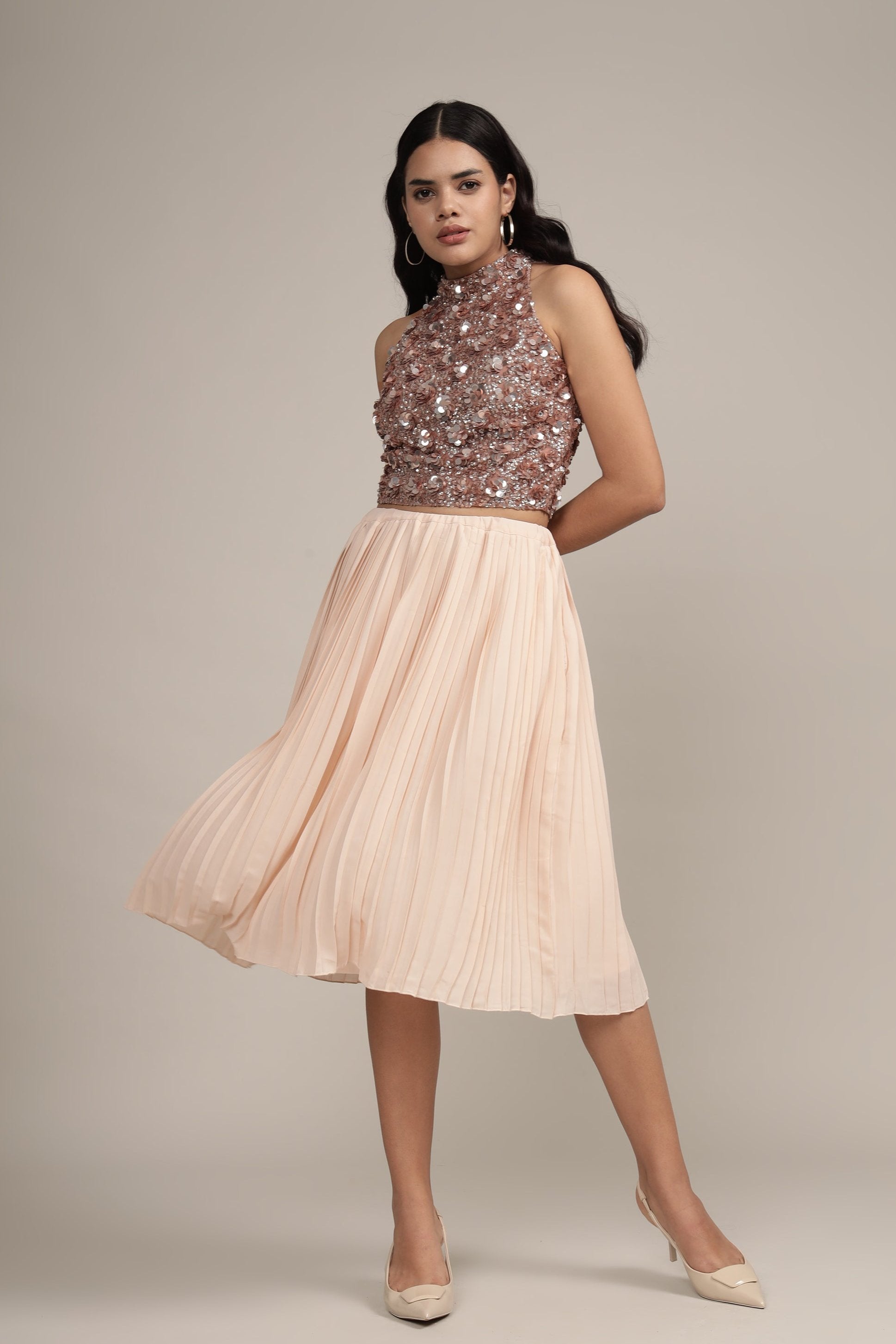 Elegant Mink Sequin Blouse for Women - Glamorous Party Top for Night Out, Club Wear, and Special Occasions