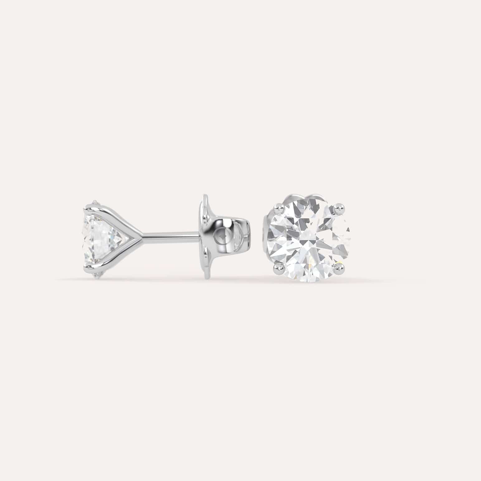 2 Carat Round Diamond Stud Earrings 14K White Gold - Perfect for Weddings, Anniversaries & Special Occasions