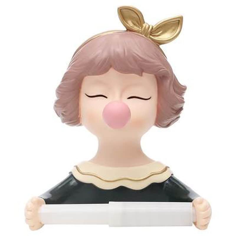 Cartoon Girl Toilet Paper Holder - Wall Mount Bathroom Tissue Dispenser with Rolling Shaft PVC Paper Towel Rack for Kitchen, Bathroom & Water Closet - Cute Home Decor for Girls' Room, Kids Bathroom & Nursery