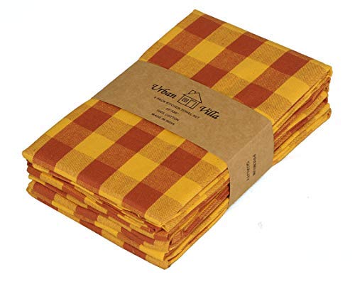 Premium Set of 6 Ultra Soft 100% Cotton Kitchen Towels 20x30 Inch - Highly Absorbent Dish & Tea Towels with Mitered Corners for Harvest & Holiday Decor (Brick/Gold) - Perfect for Thanksgiving, Christmas & Farmhouse Style Kitchens
